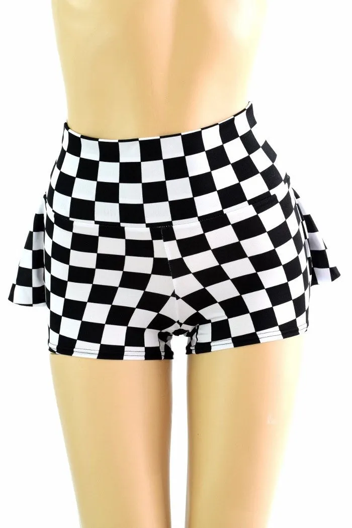 Black & White Checkered Ruffle Rump Shorts