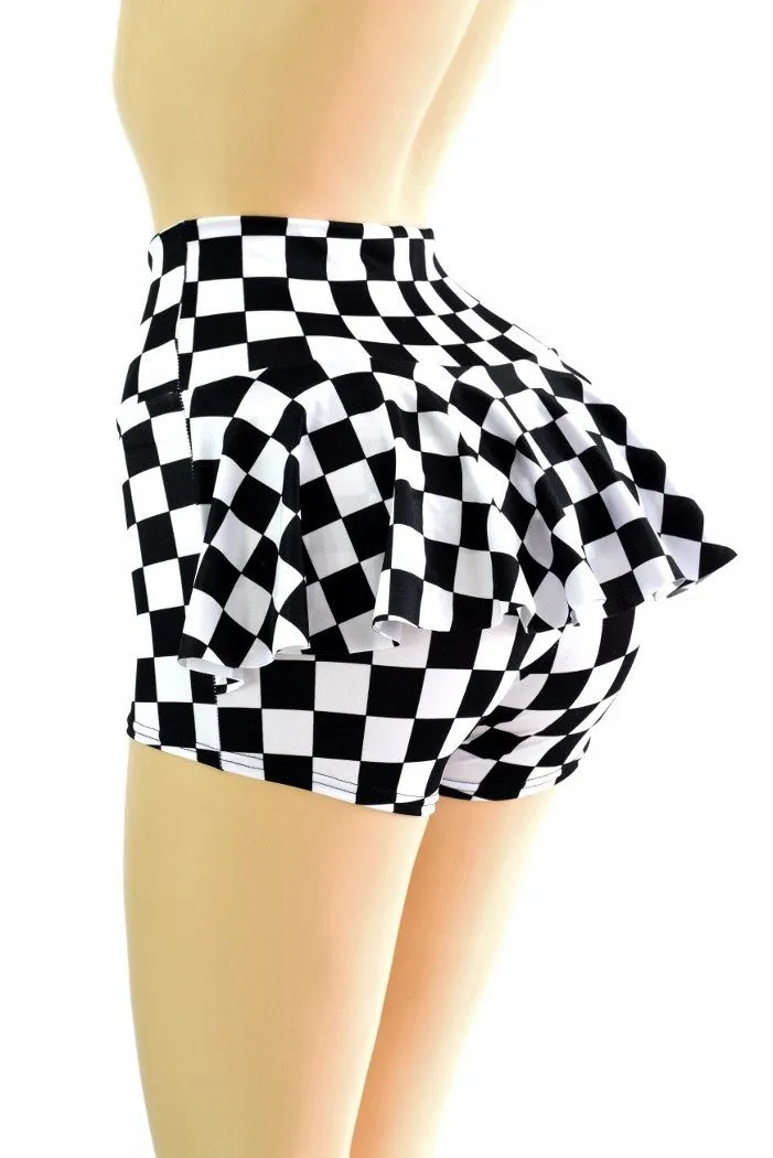 Black & White Checkered Ruffle Rump Shorts