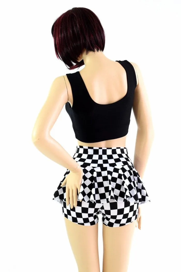 Black & White Checkered Ruffle Rump Shorts