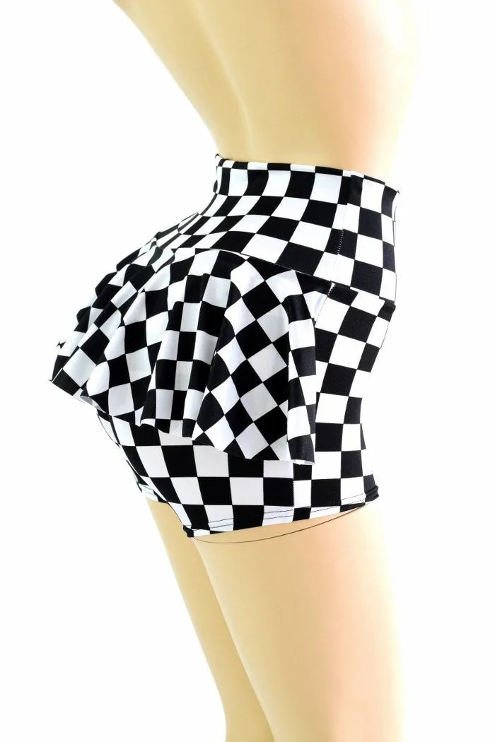 Black & White Checkered Ruffle Rump Shorts