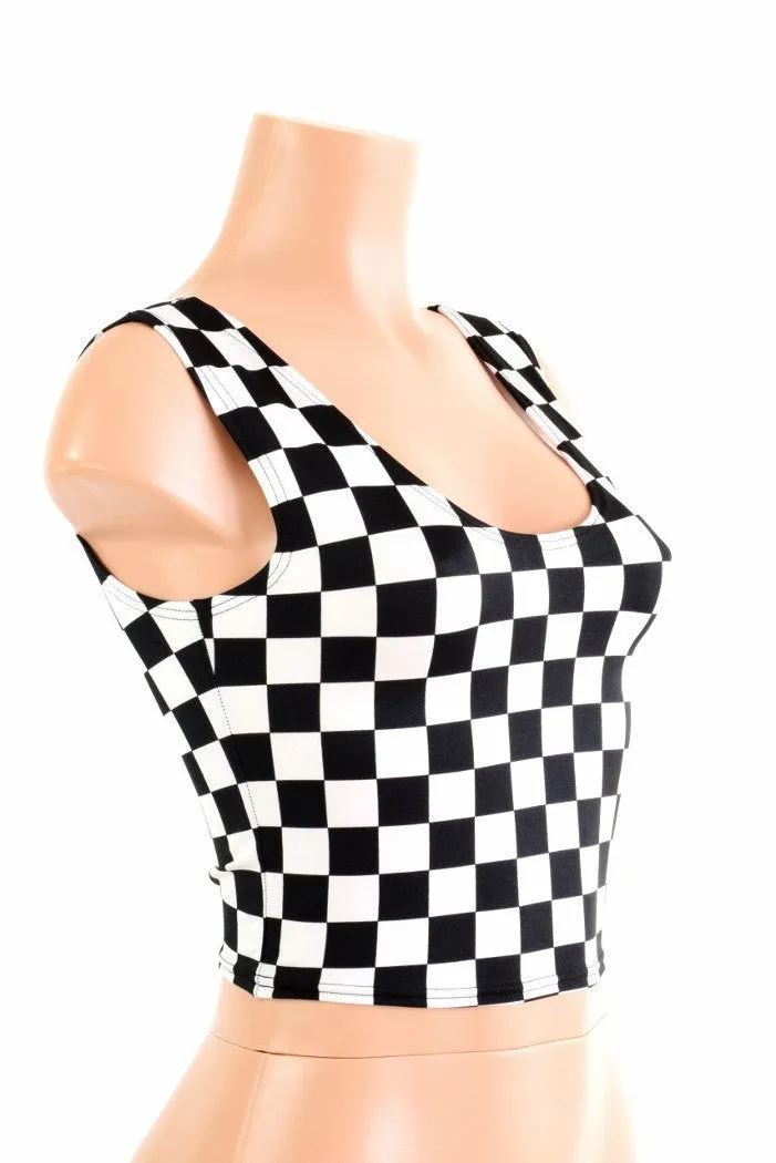 Black and White Checkered Crop Tank Top