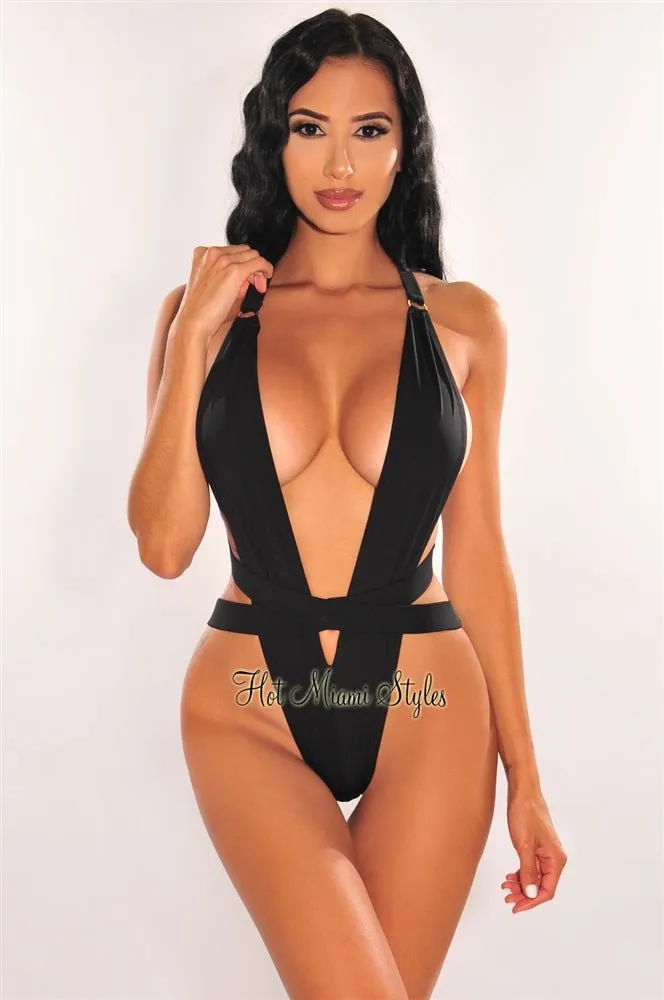 Black Cut Out Ultra High Cut One Piece Swimsuit