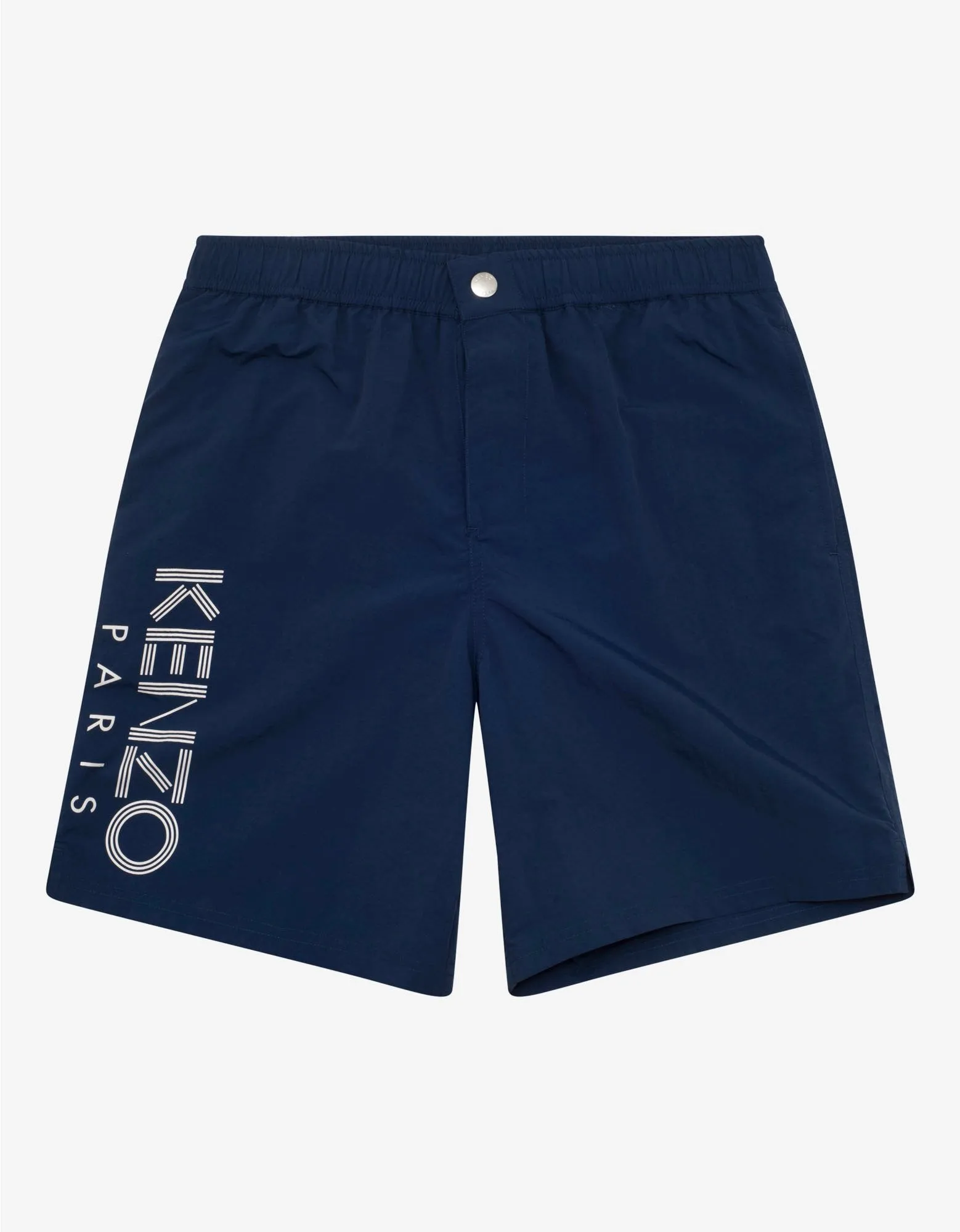 Blue Logo Print Long Swim Shorts -