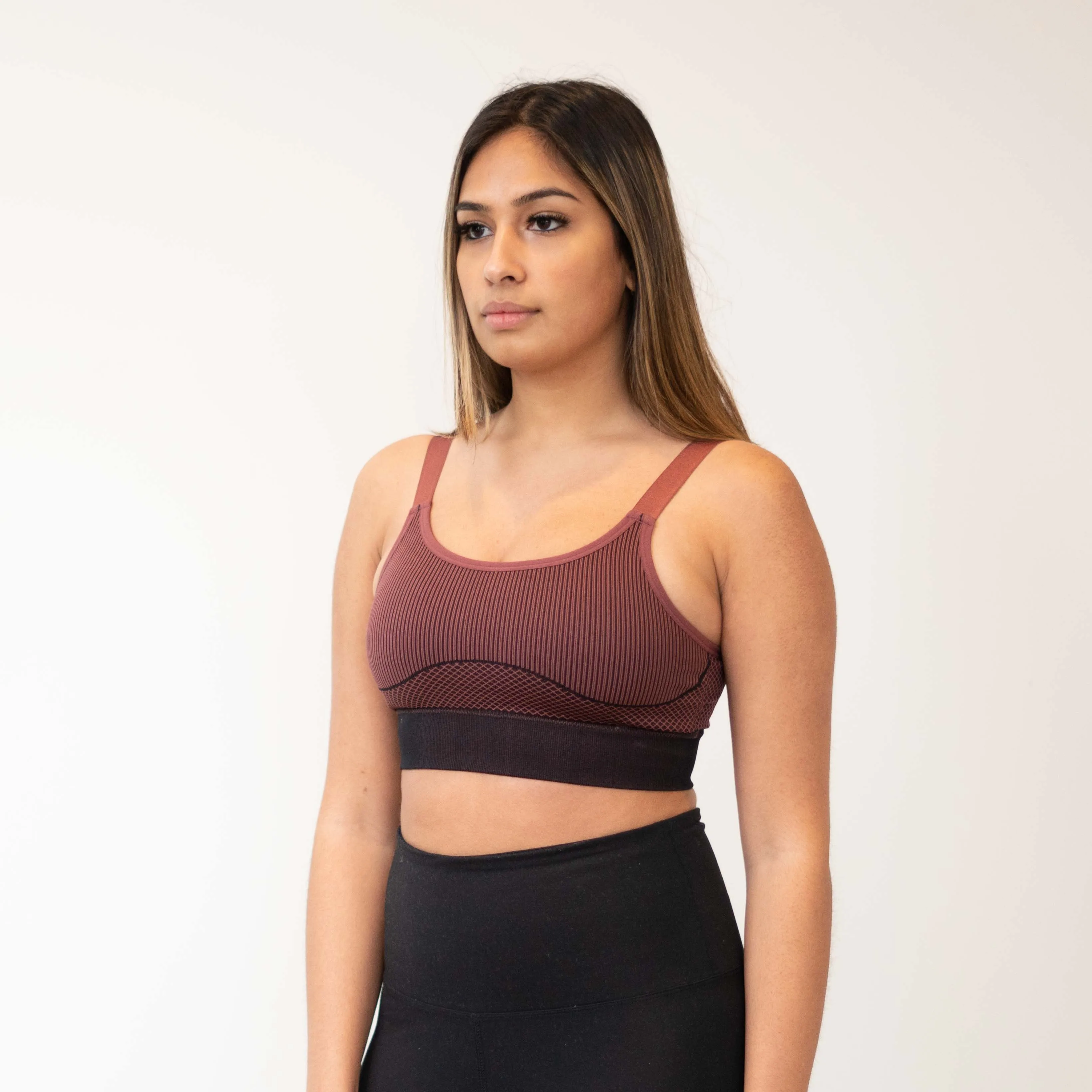 Burgundy Geo Colorblock Seamless Bra