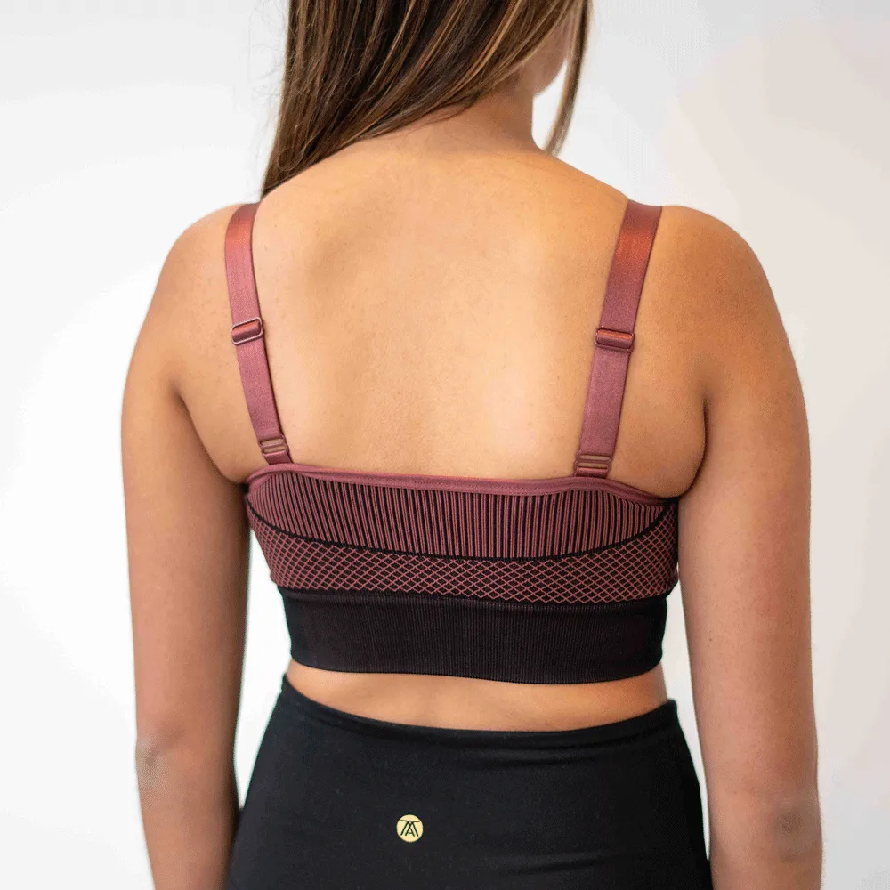 Burgundy Geo Colorblock Seamless Bra