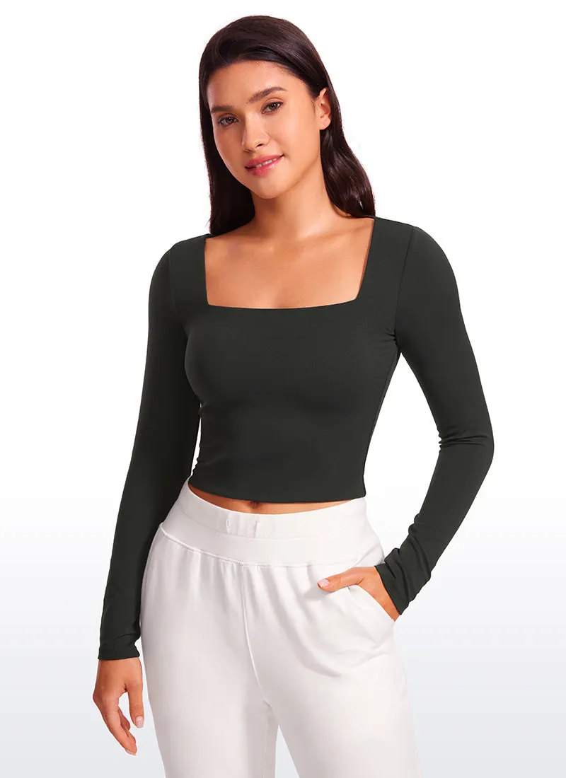 Butterluxe Double Lined Cropped Long Sleeves Square Neck