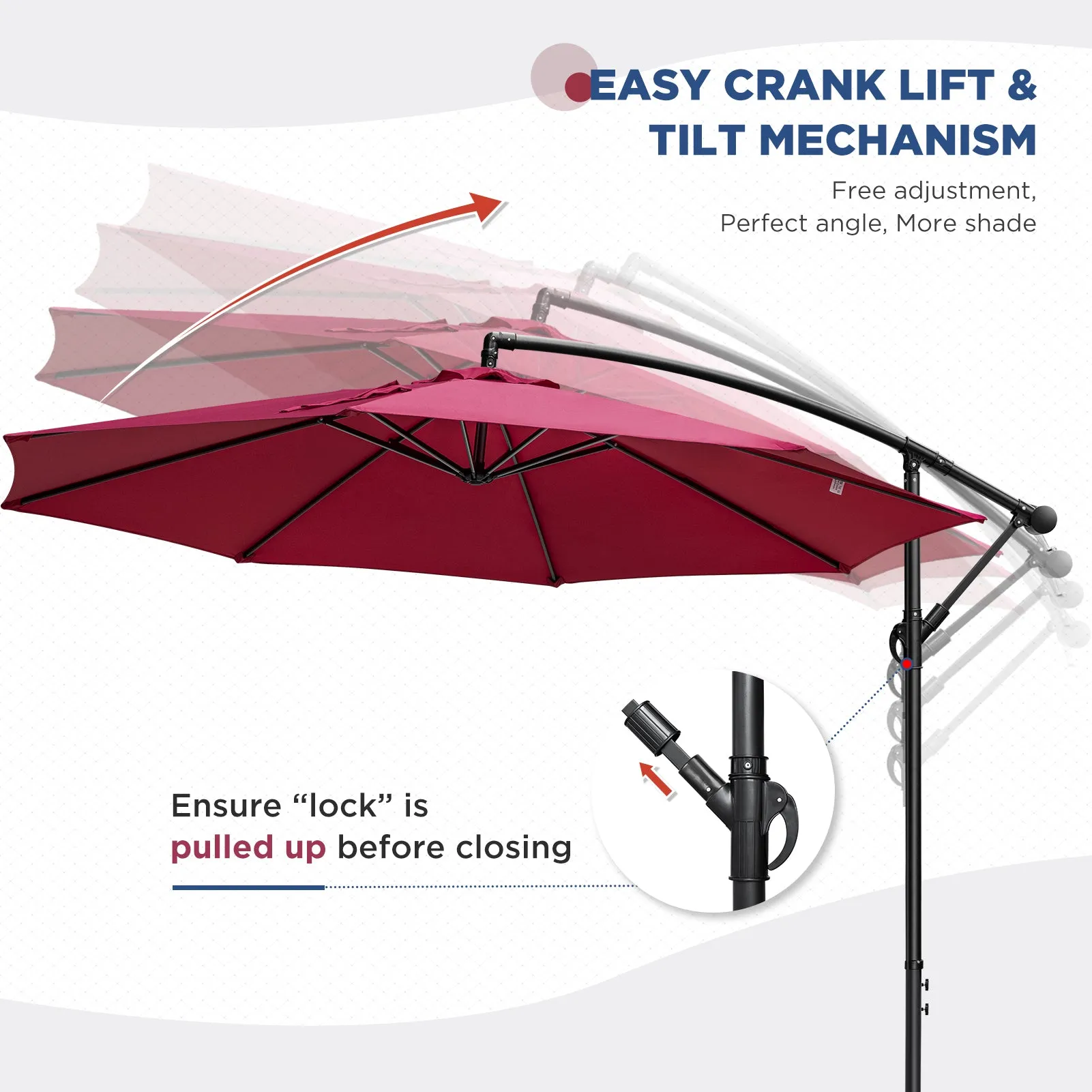 COOS BAY 10 ft Patio Offset Cantilever Umbrella Outdoor Hanging Market Umbrella with Easy Tilt, Crank & Cross Base for Garden, Beach, Deck and Pool, 8 Ribs