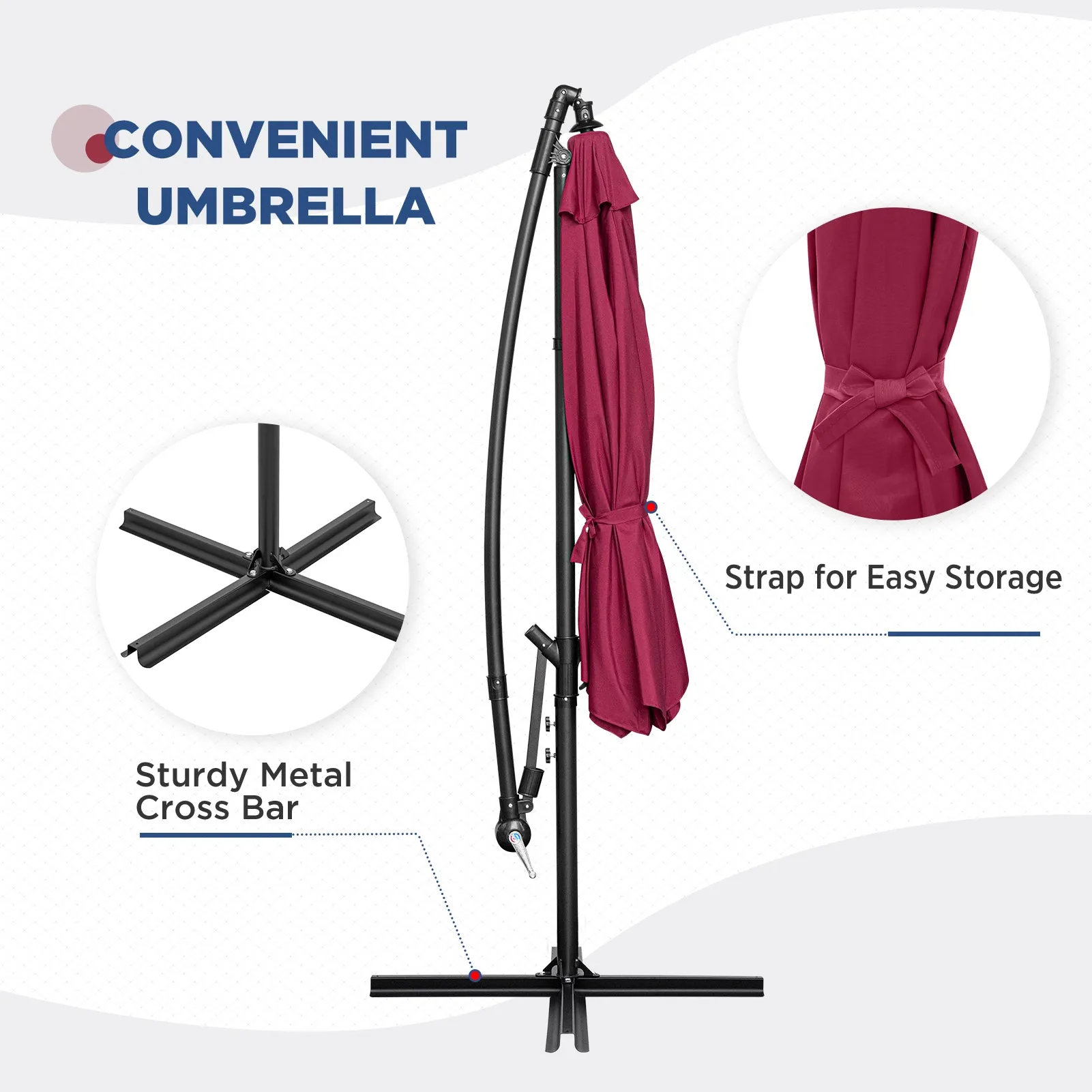 COOS BAY 10 ft Patio Offset Cantilever Umbrella Outdoor Hanging Market Umbrella with Easy Tilt, Crank & Cross Base for Garden, Beach, Deck and Pool, 8 Ribs