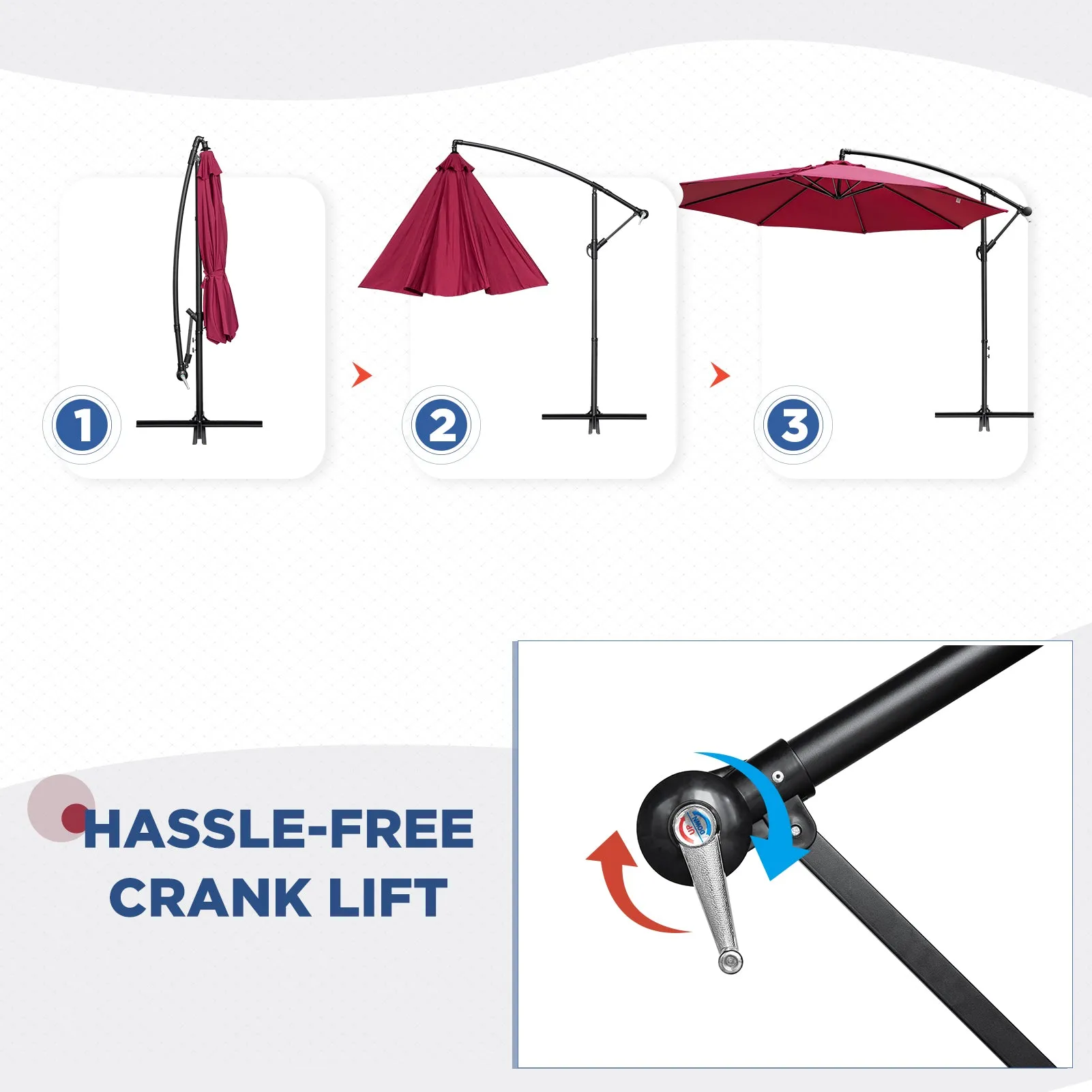 COOS BAY 10 ft Patio Offset Cantilever Umbrella Outdoor Hanging Market Umbrella with Easy Tilt, Crank & Cross Base for Garden, Beach, Deck and Pool, 8 Ribs