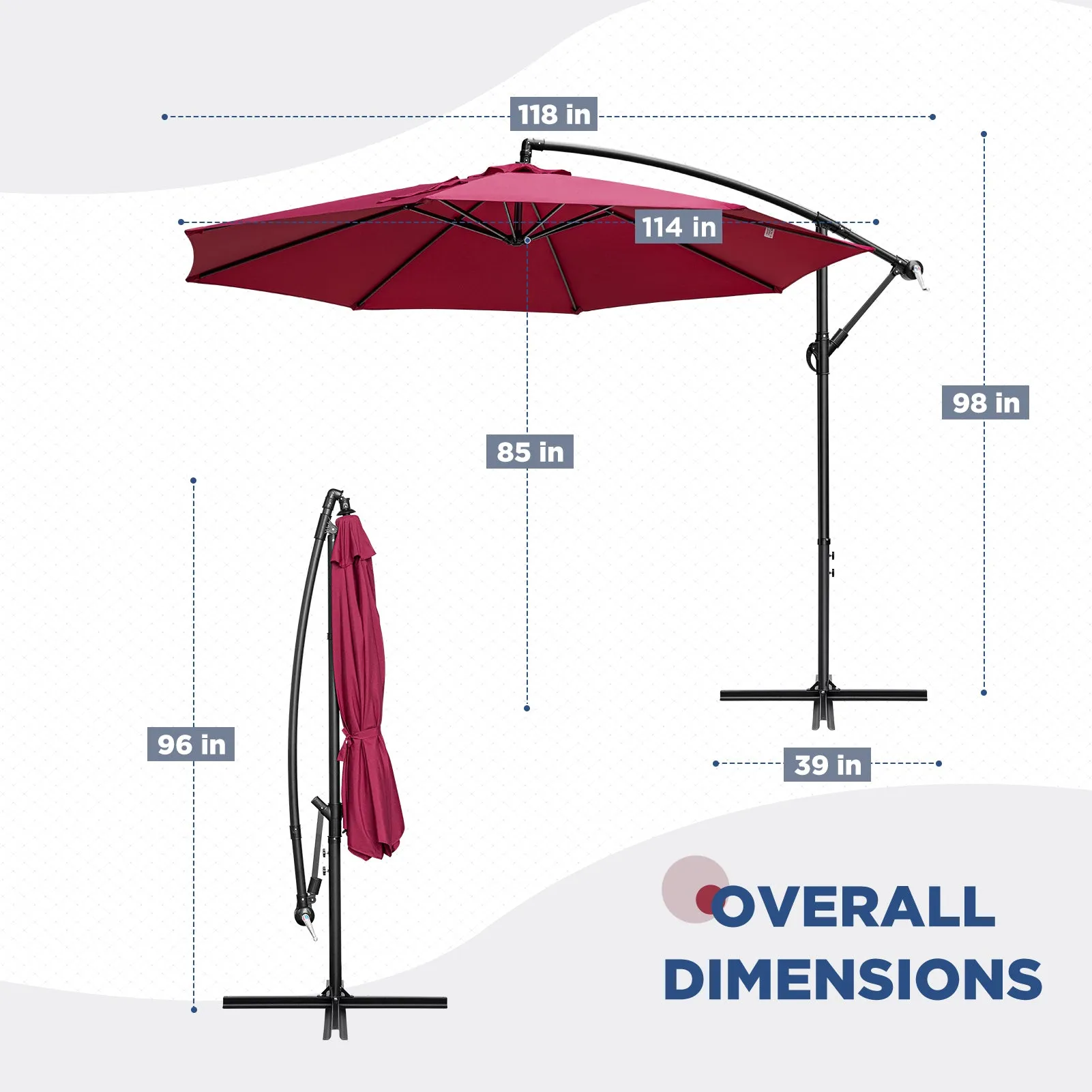 COOS BAY 10 ft Patio Offset Cantilever Umbrella Outdoor Hanging Market Umbrella with Easy Tilt, Crank & Cross Base for Garden, Beach, Deck and Pool, 8 Ribs