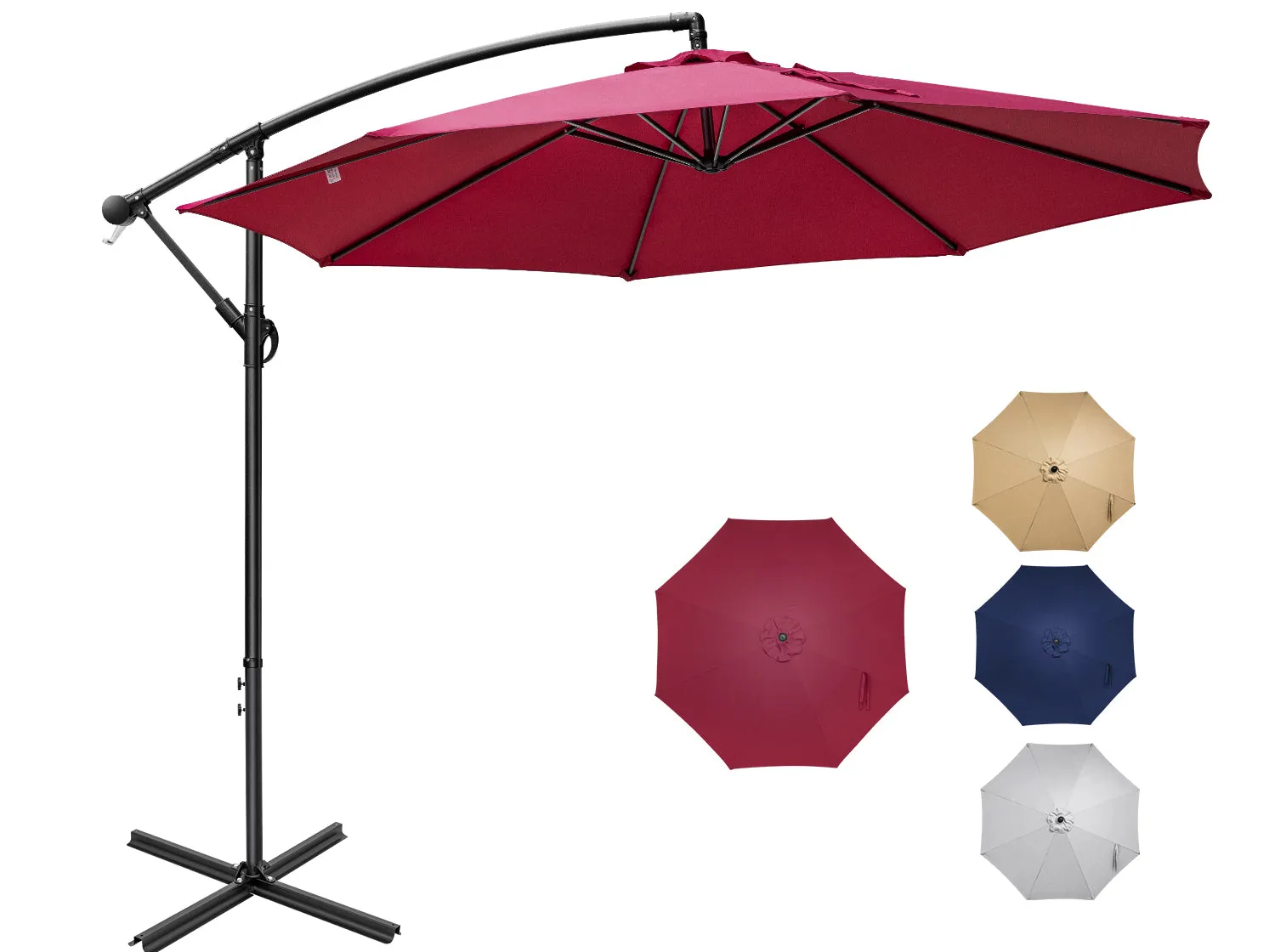 COOS BAY 10 ft Patio Offset Cantilever Umbrella Outdoor Hanging Market Umbrella with Easy Tilt, Crank & Cross Base for Garden, Beach, Deck and Pool, 8 Ribs