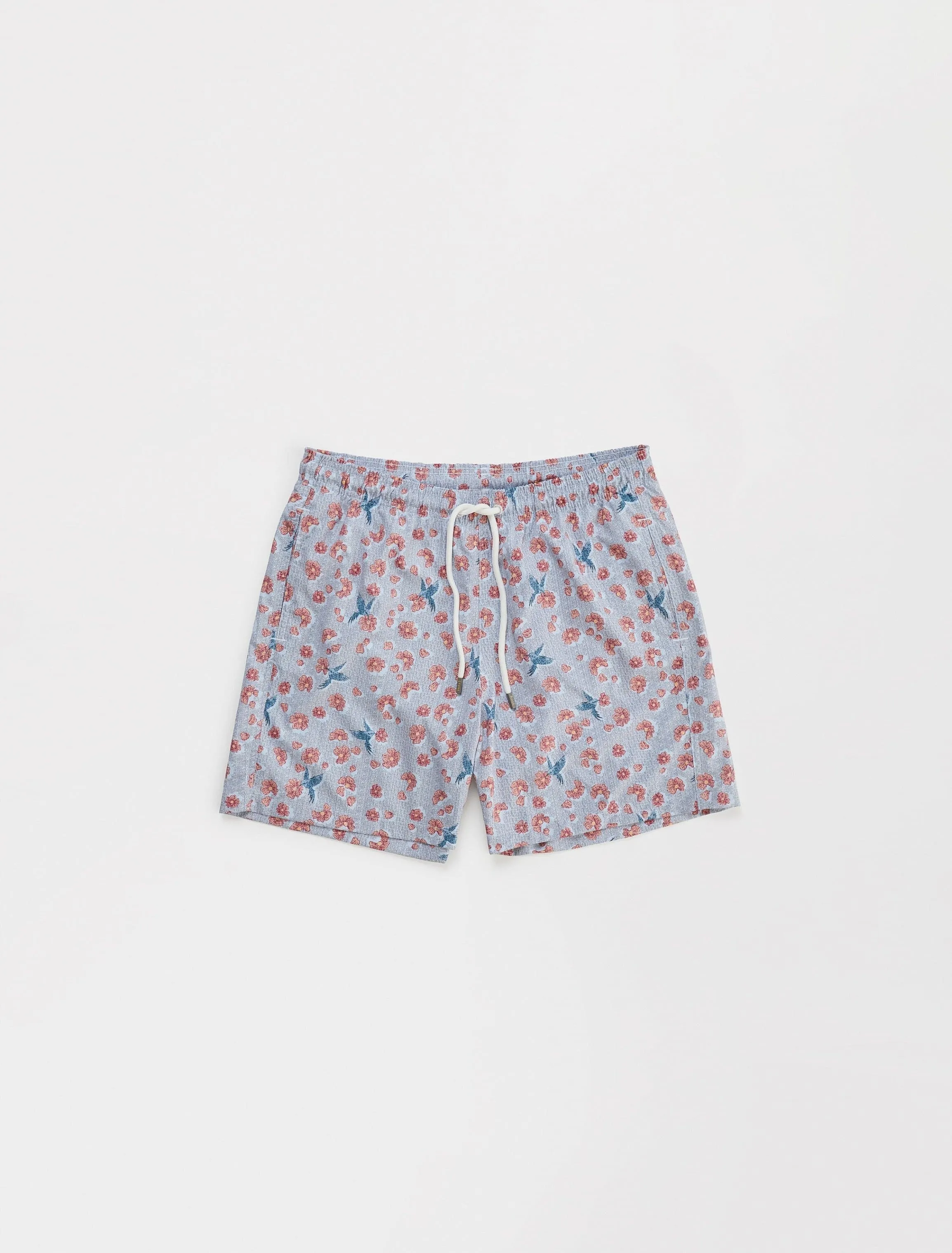 Coral Blue Hummingbird Print Swim Shorts