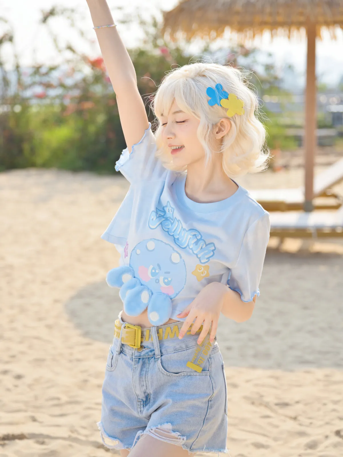 Cute Octopus Short Sleeve Crop Top