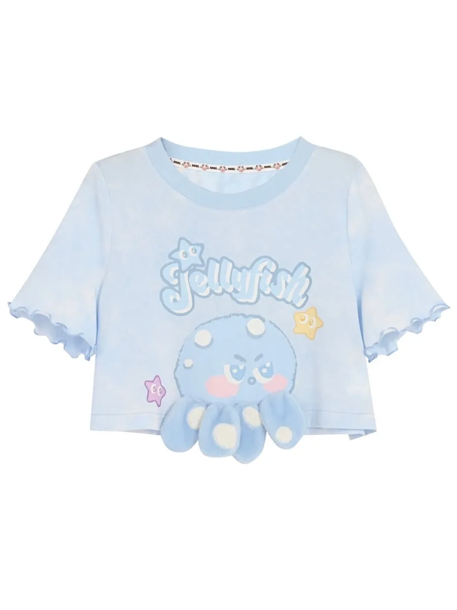 Cute Octopus Short Sleeve Crop Top