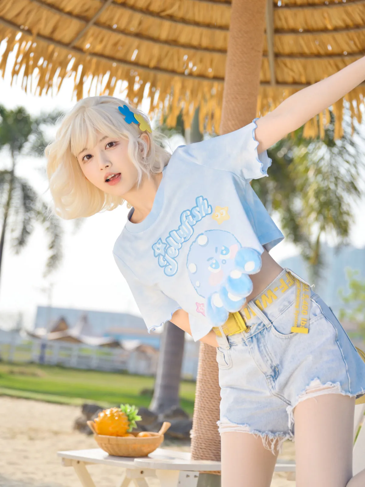 Cute Octopus Short Sleeve Crop Top