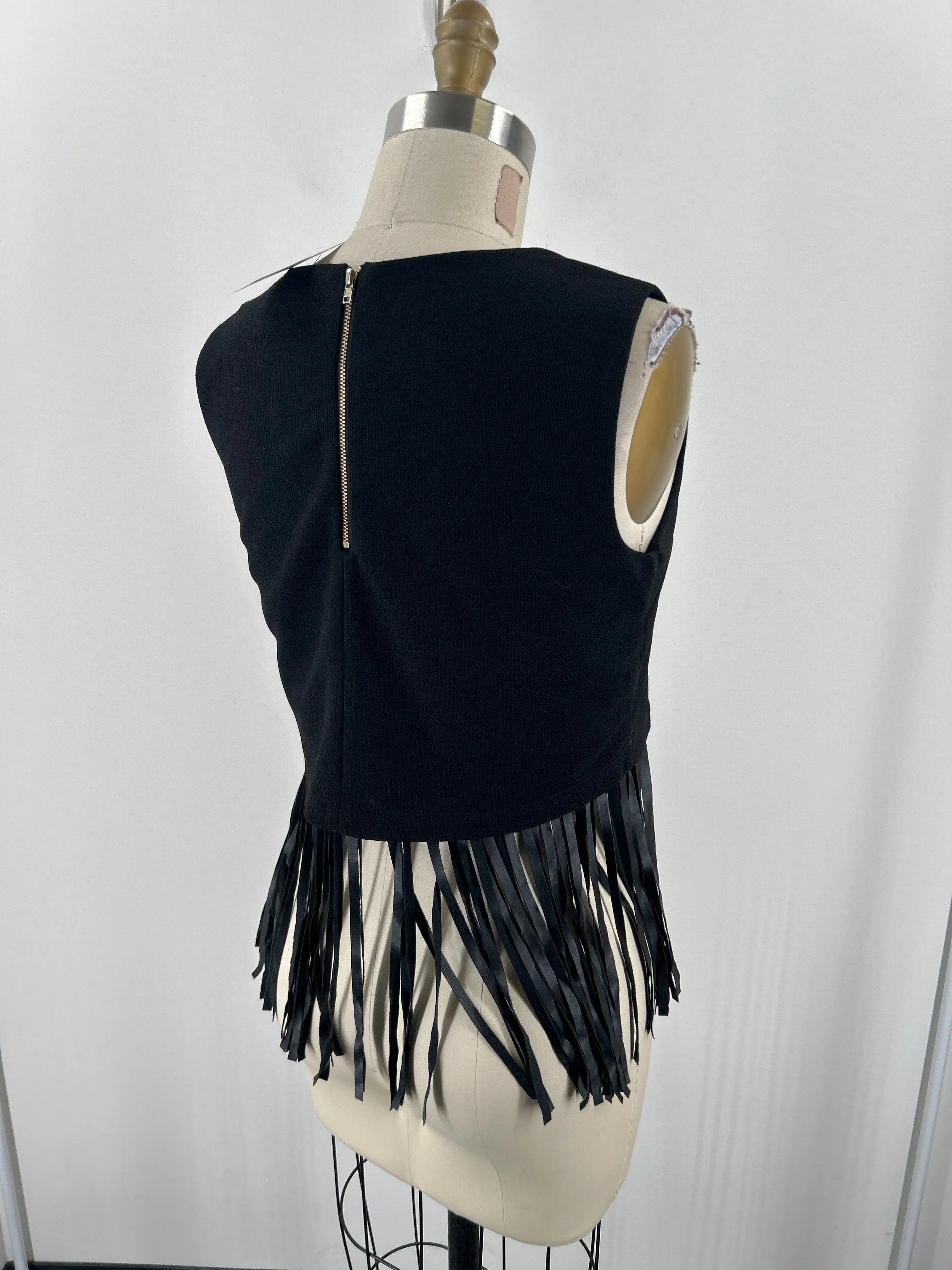 Dance & Marvel Black Fringe Top, S