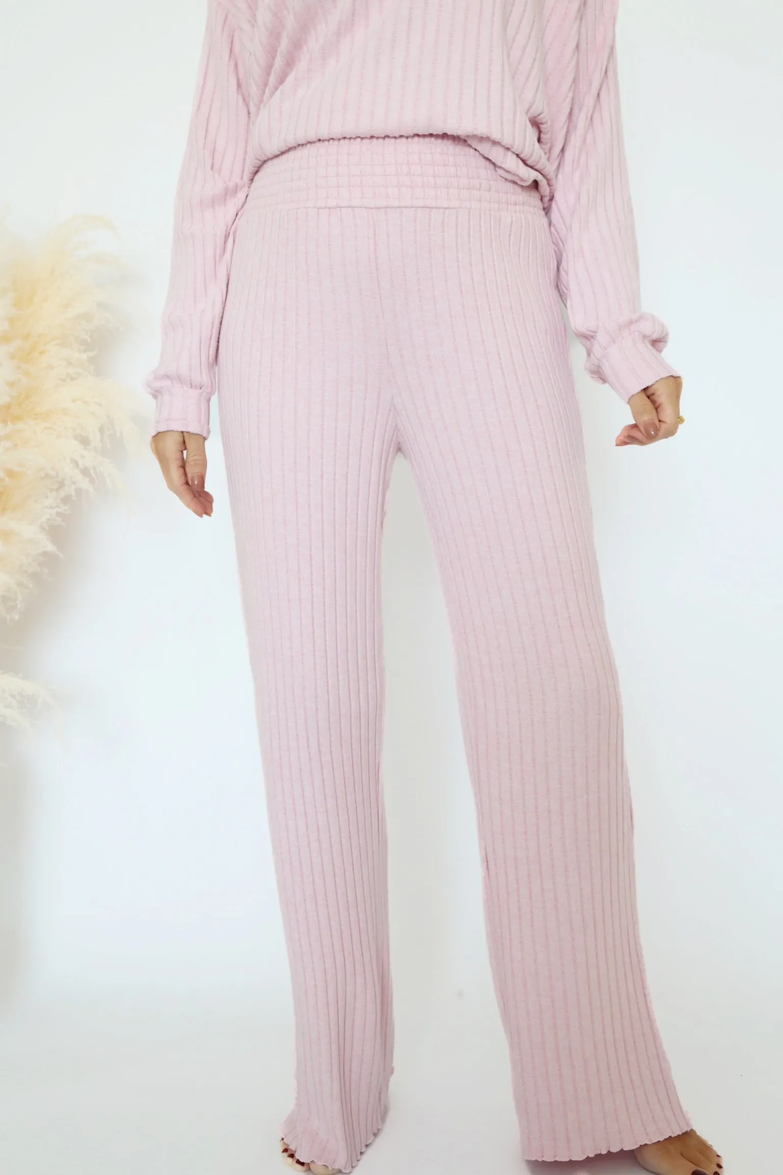 Dawn Smocked Ribbed Pant - Sunset Mauve