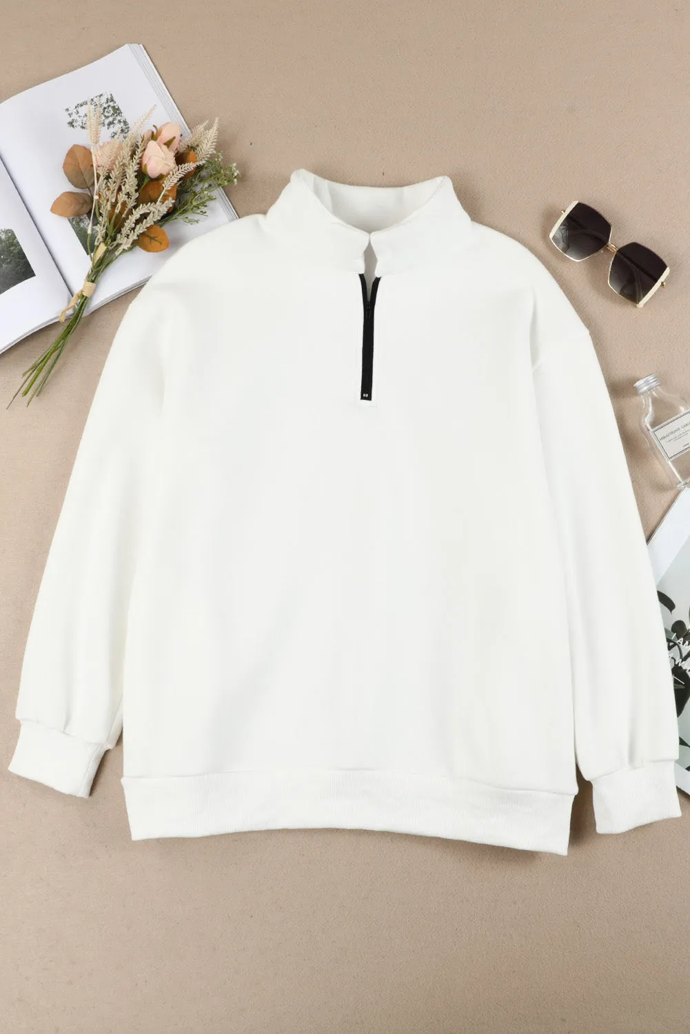 'Demi' Quarter Zip Dropped Shoulder Sweatshirt