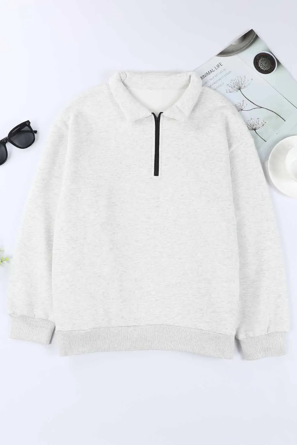 'Demi' Quarter Zip Dropped Shoulder Sweatshirt