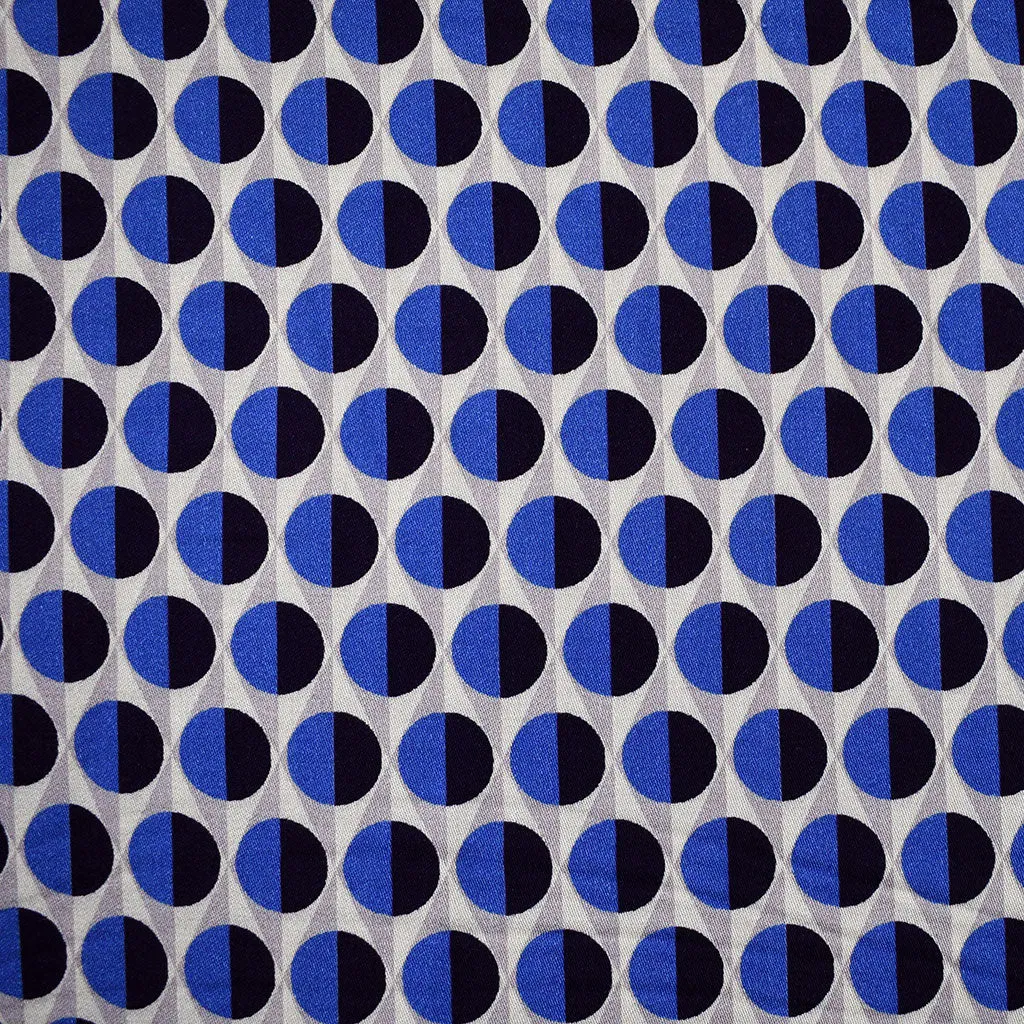 Designer Half Dot Geometric Rayon Challis Navy/Royal