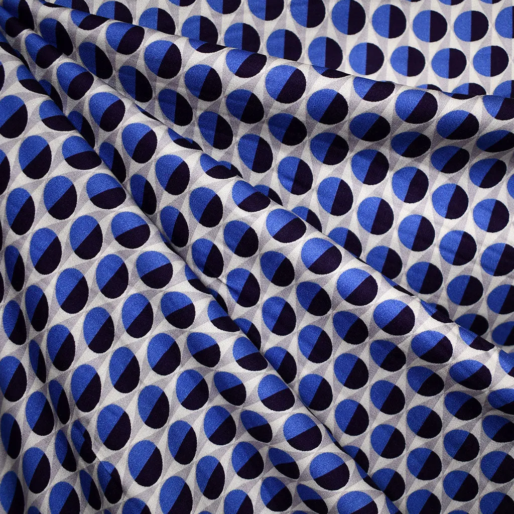 Designer Half Dot Geometric Rayon Challis Navy/Royal