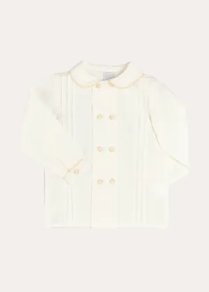 Double-Breasted Peter Pan Collar Long Sleeve Shirt with Beige Silk Piping (2-10yrs)