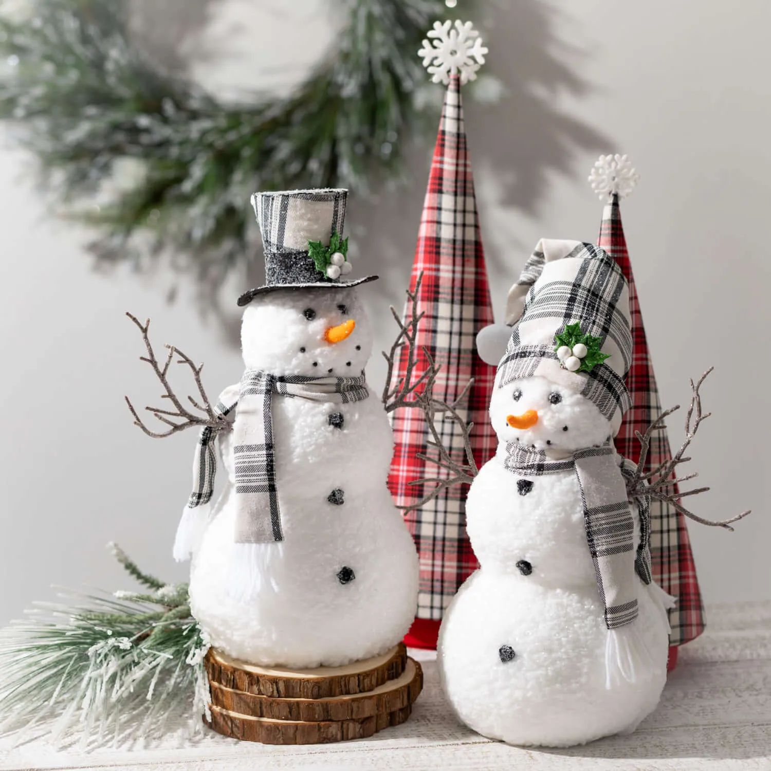 Fabric Plaid Cone Tree Set 2