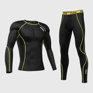 Fdx Men's & Boy's Set Blitz Yellow Skin Fit Compression Top & Leggings