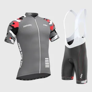 Fdx Men's & Boy's Set Camouflage Grey Short Sleeve Jersey & Bib Shorts