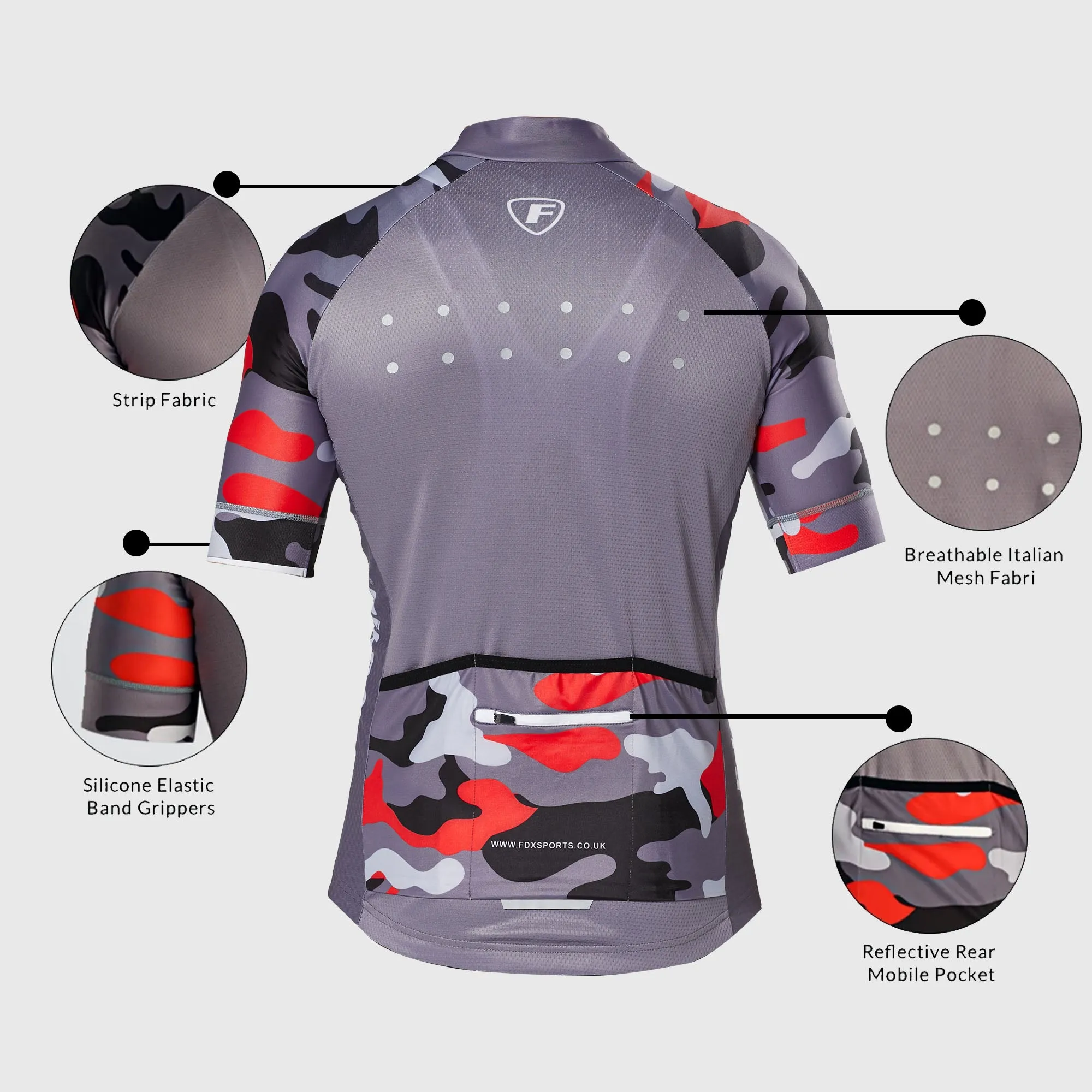 Fdx Men's & Boy's Set Camouflage Grey Short Sleeve Jersey & Bib Shorts