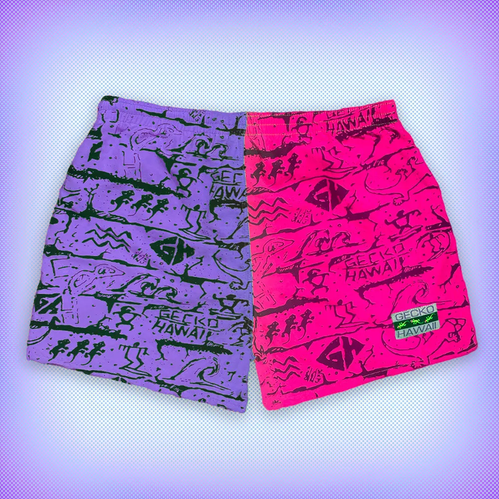 Gecko Wall - Neon Pink/Purple Split Volley Shorts