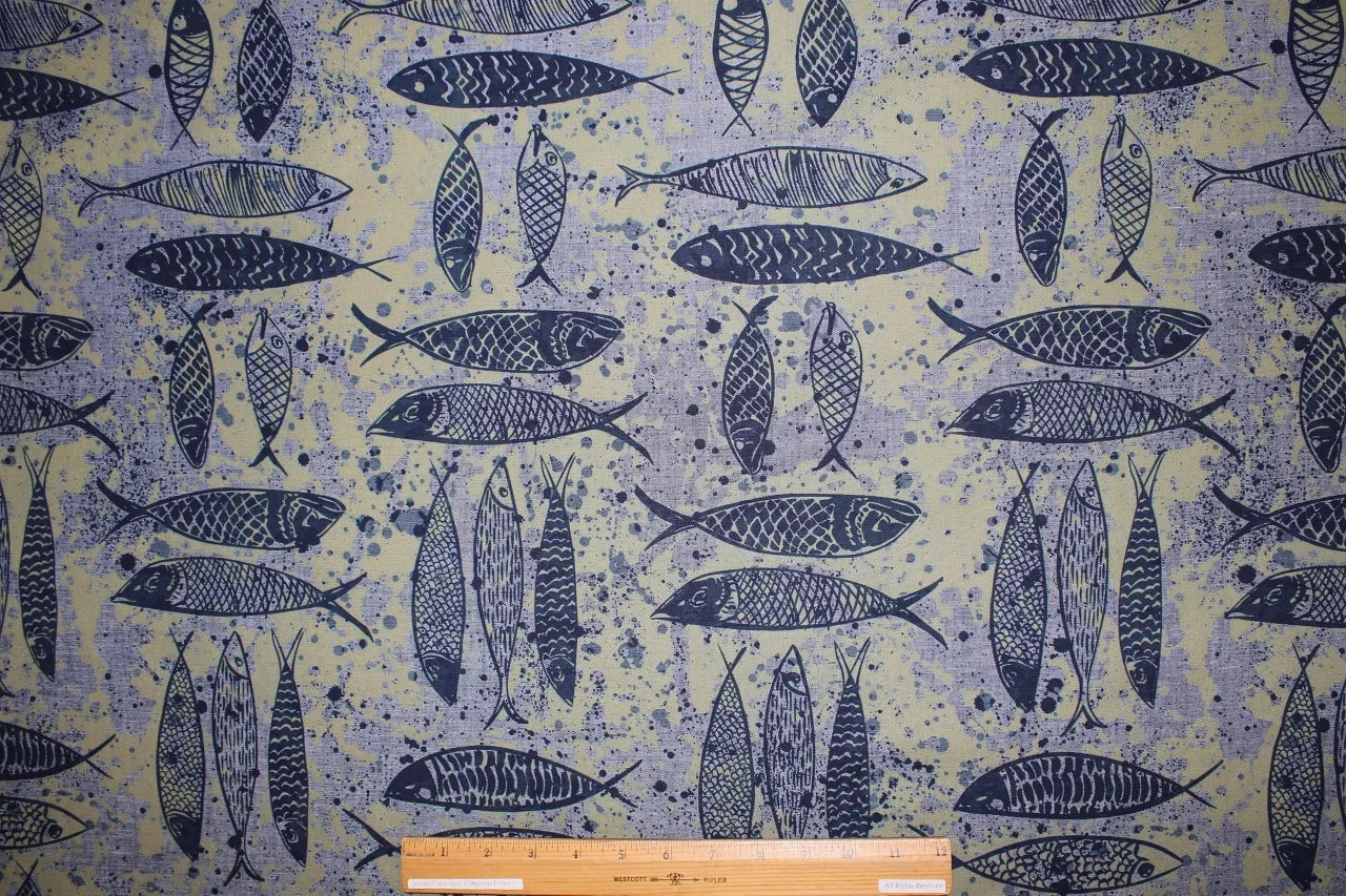 Gone Fishin' Cotton Broadcloth - Blues/Greens