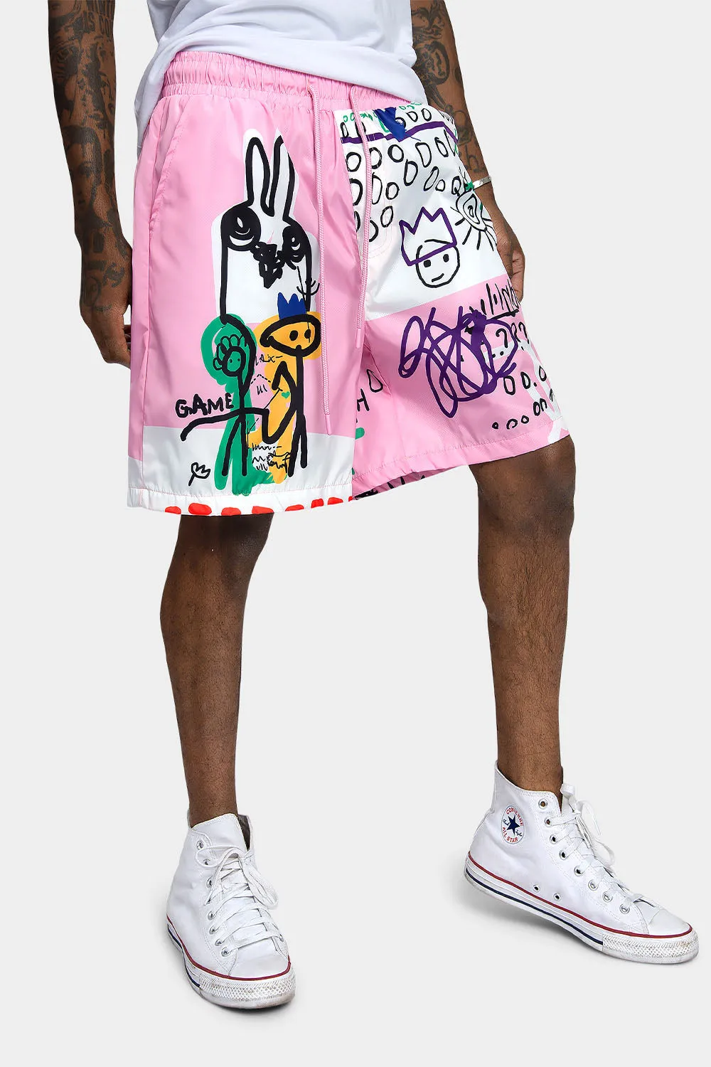 Graffiti Doodle Print Active Shorts