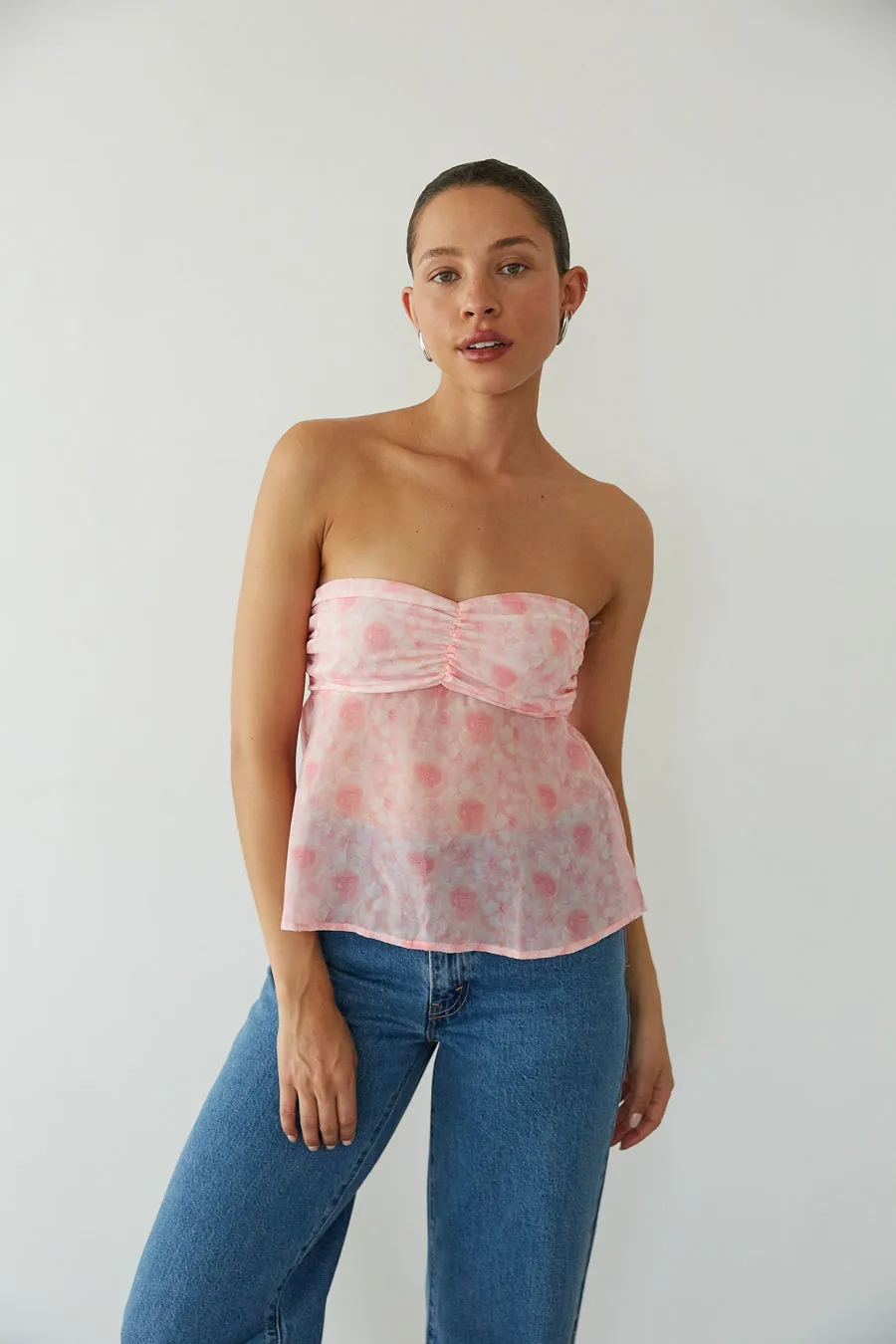 Kalel Floral Chiffon Babydoll Top