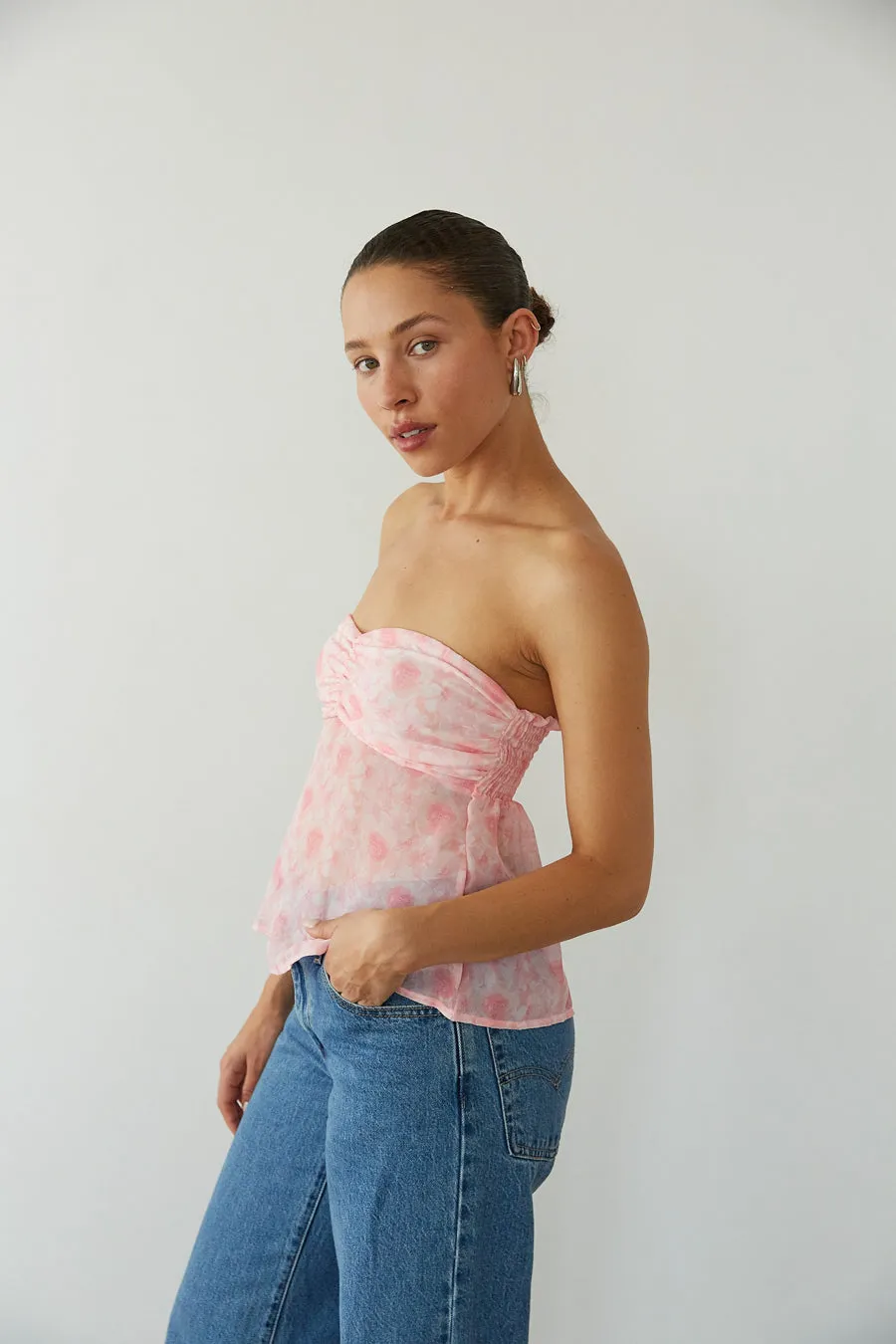 Kalel Floral Chiffon Babydoll Top