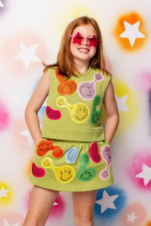 Kids Light Green Groovy Smiley Skort