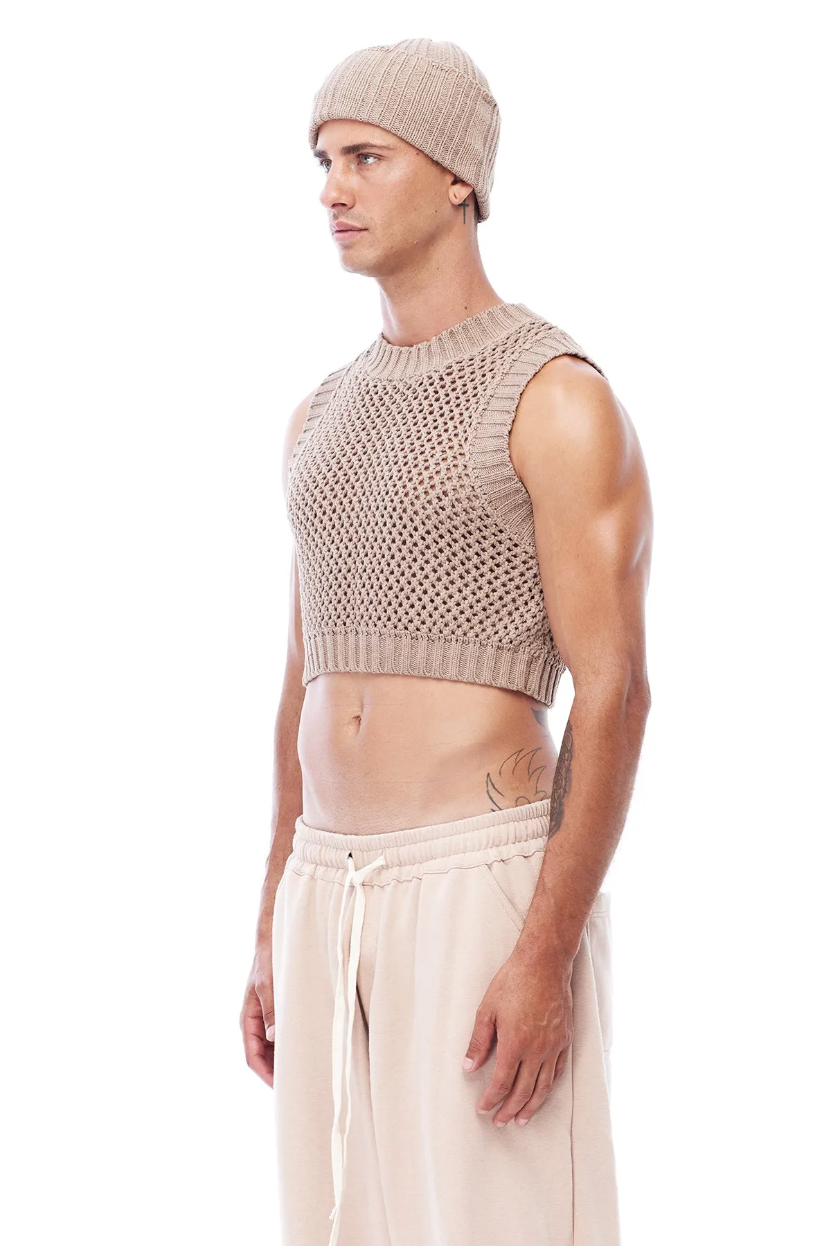 KNIT CROP TOP IN TAN