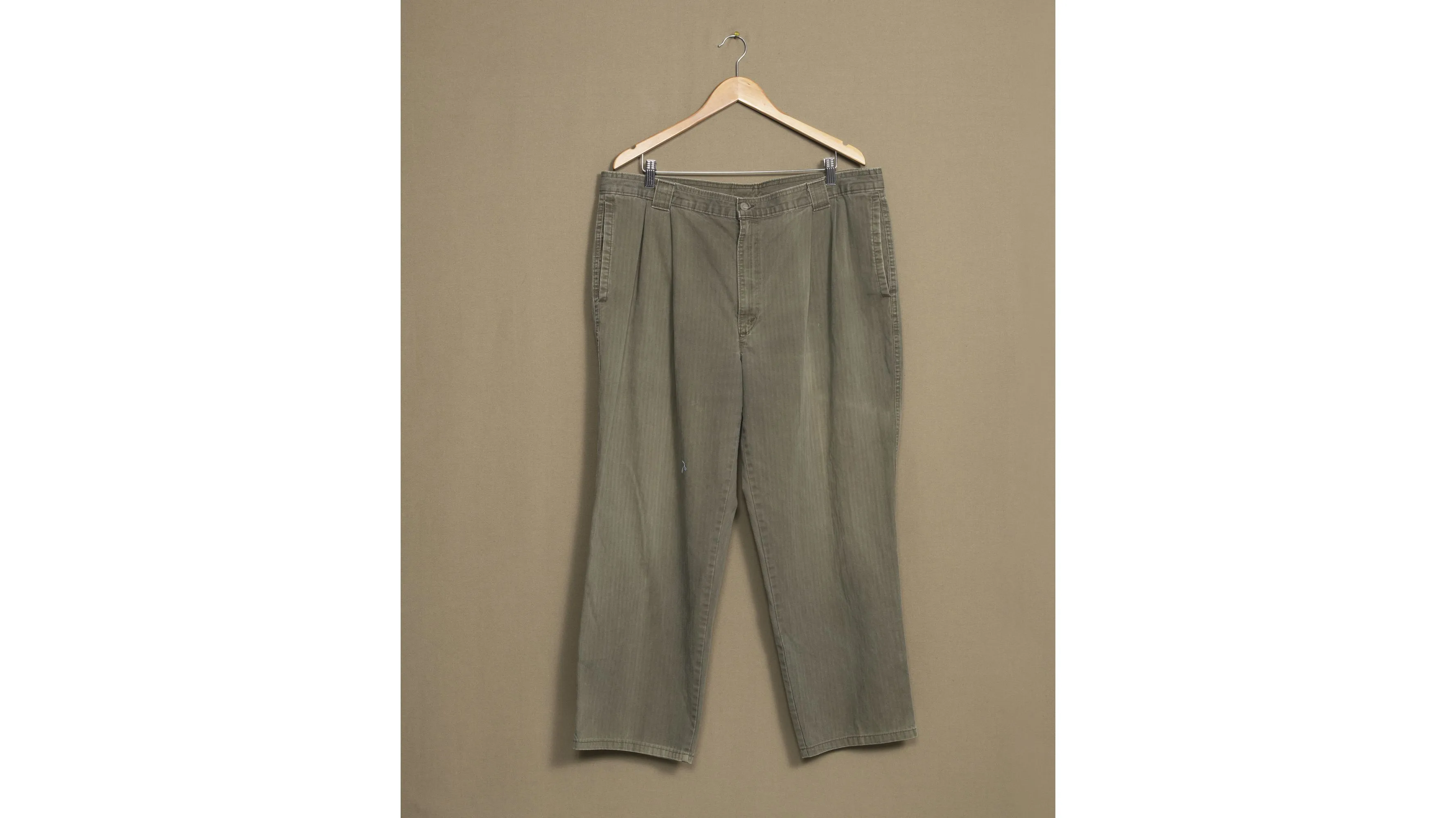 Made in USA Pants, Olive Herringbone Double Pleated Pants - 38 x 27