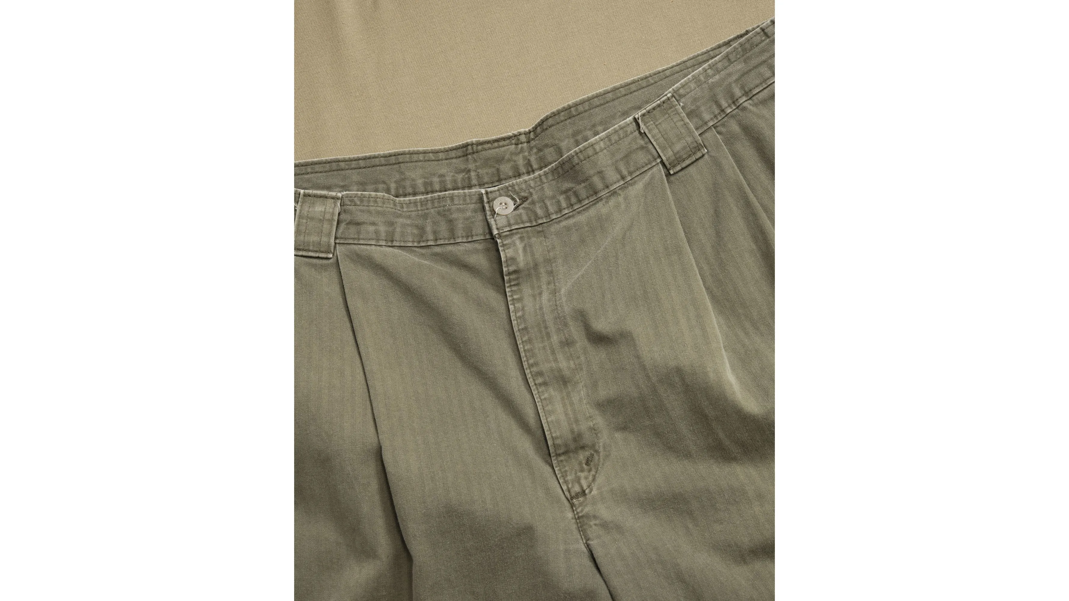 Made in USA Pants, Olive Herringbone Double Pleated Pants - 38 x 27