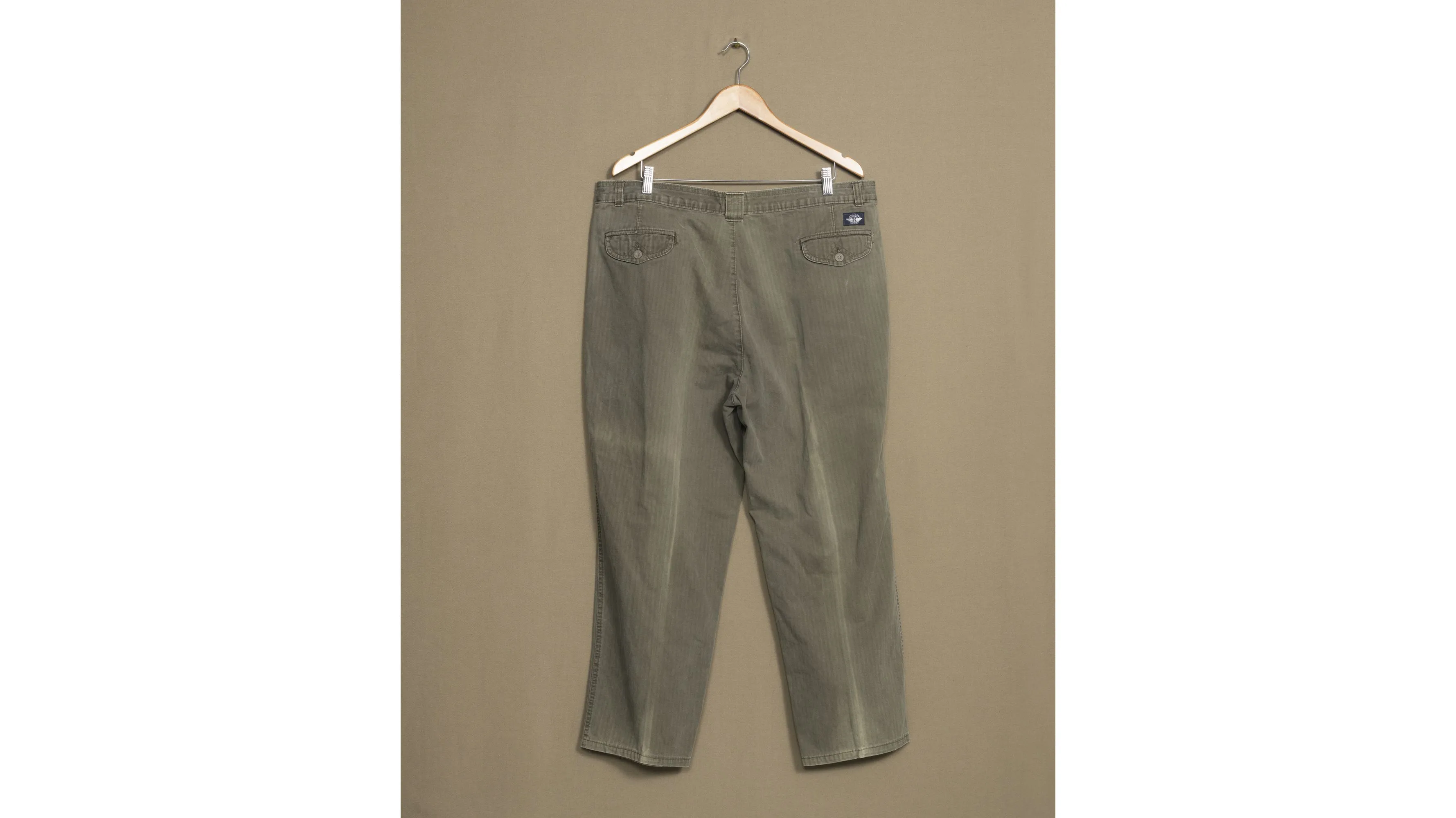 Made in USA Pants, Olive Herringbone Double Pleated Pants - 38 x 27