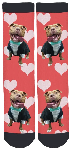 Meaty The Pit Bull Hearts Crew Socks