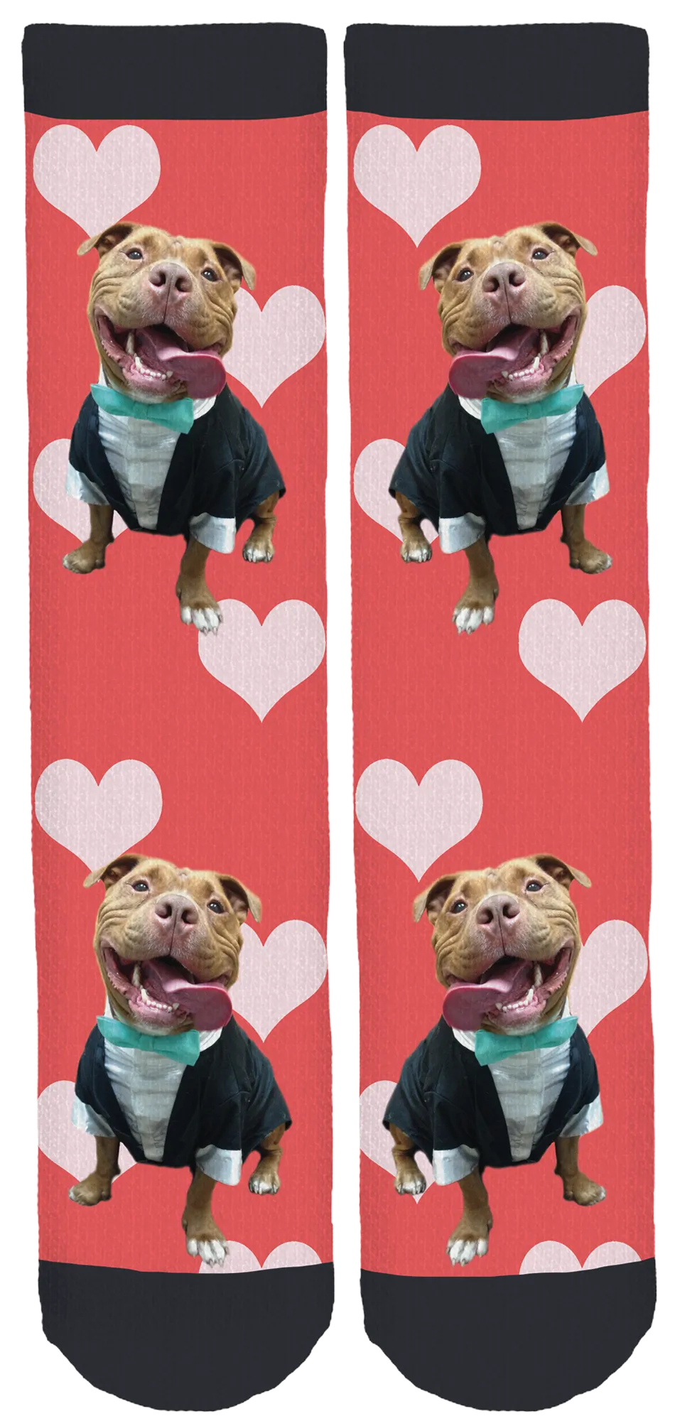 Meaty The Pit Bull Hearts Crew Socks