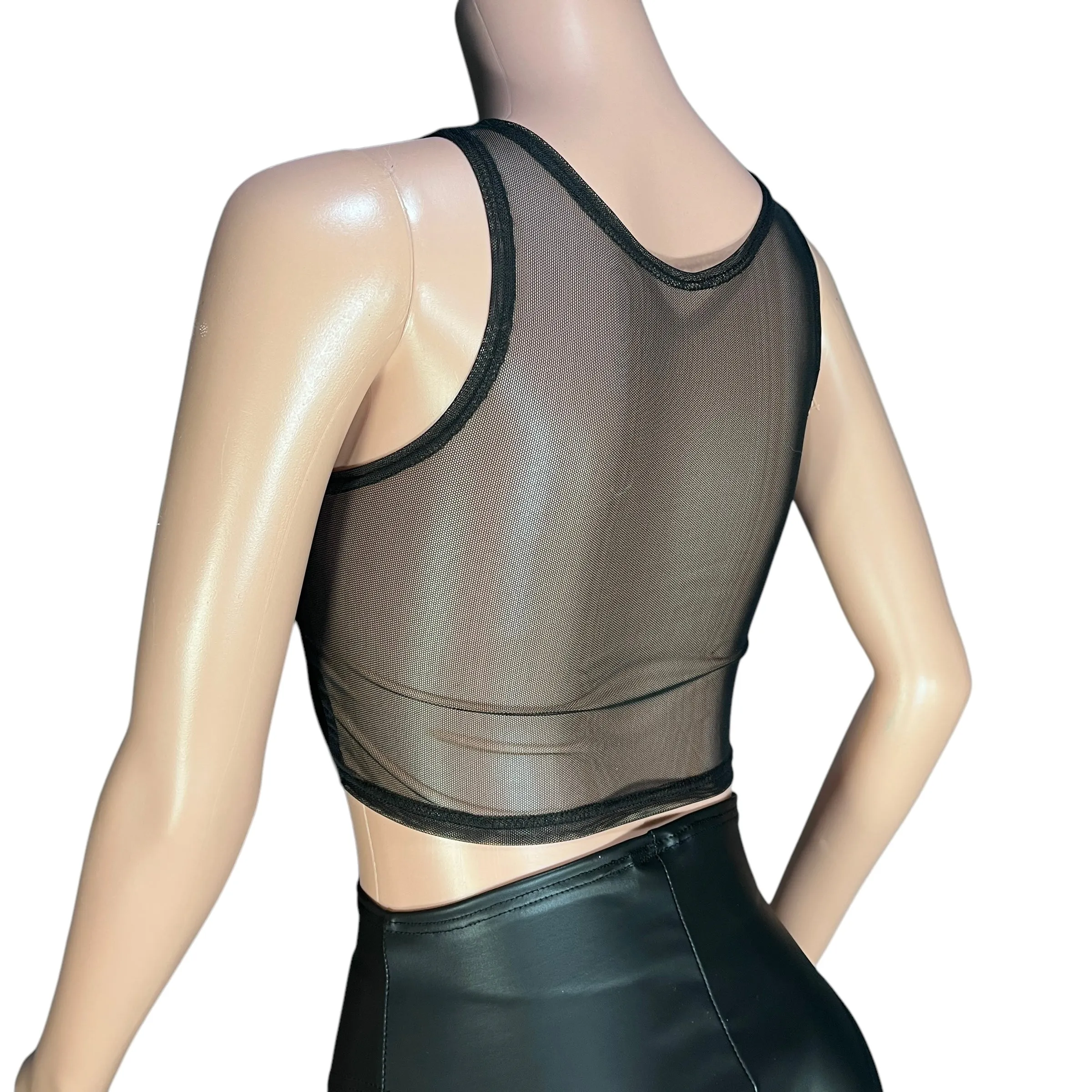 Mesh Censor Crop Tank - Black Mesh w/ Black Shattered Glass Holographic