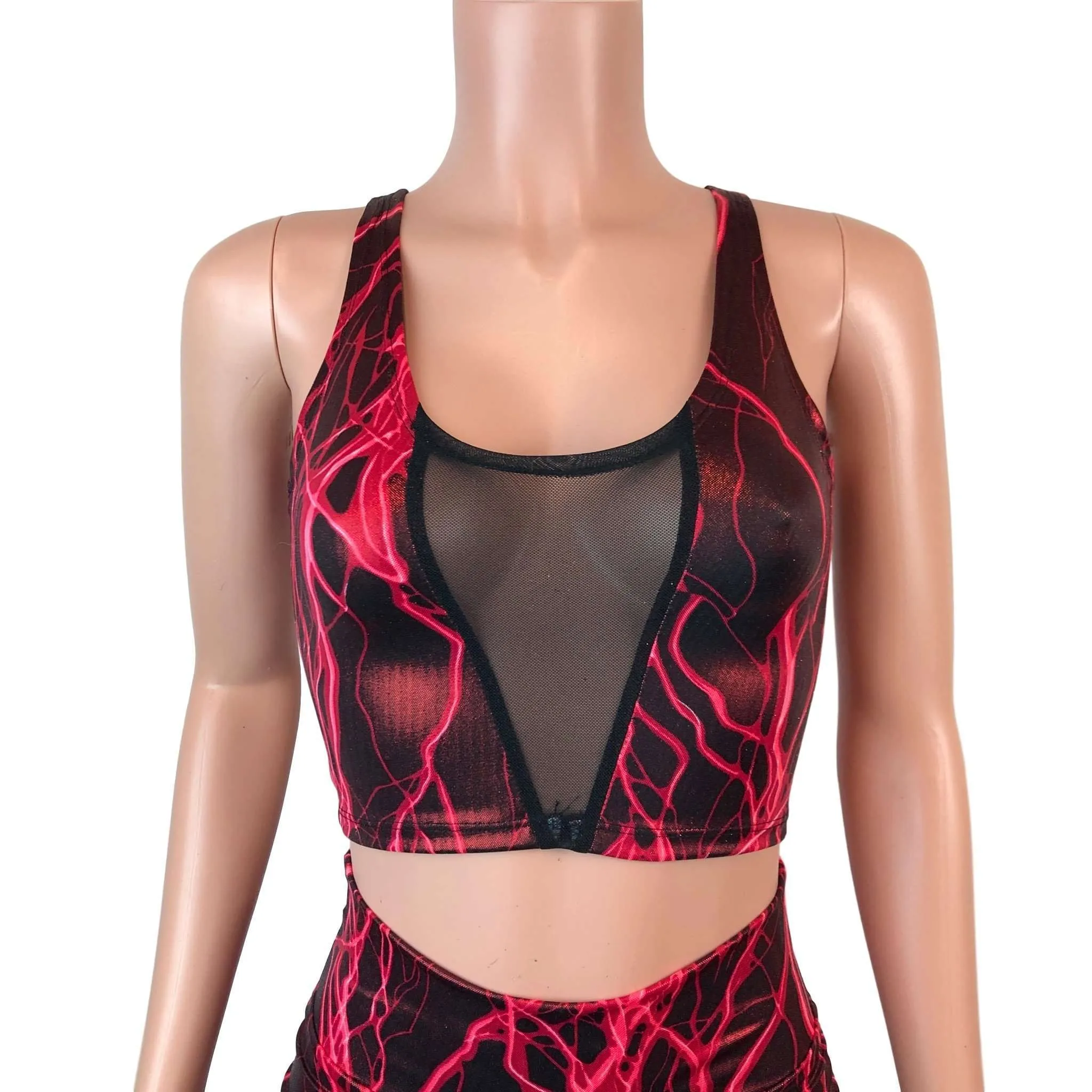 Mesh Inset Crop Tank - Red Lightning Metallic