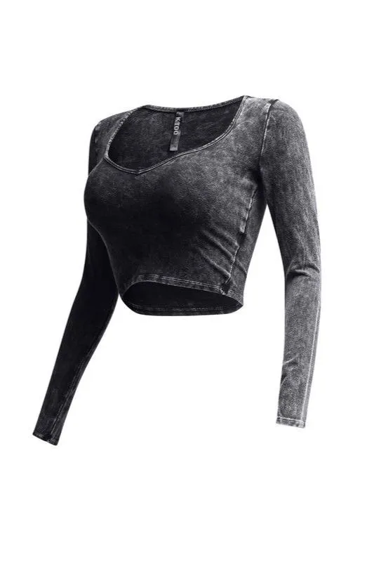 Mineral Washed Long Sleeve Crop Top