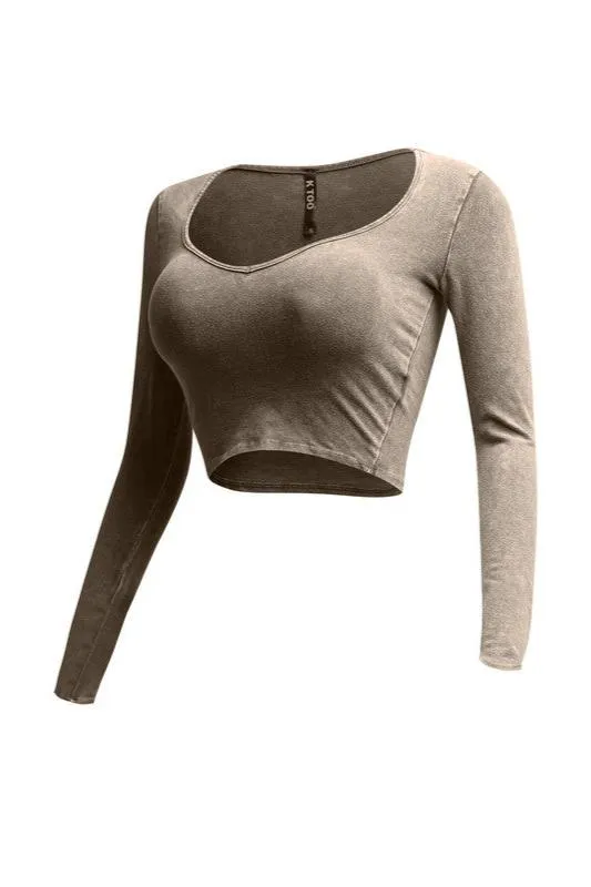 Mineral Washed Long Sleeve Crop Top