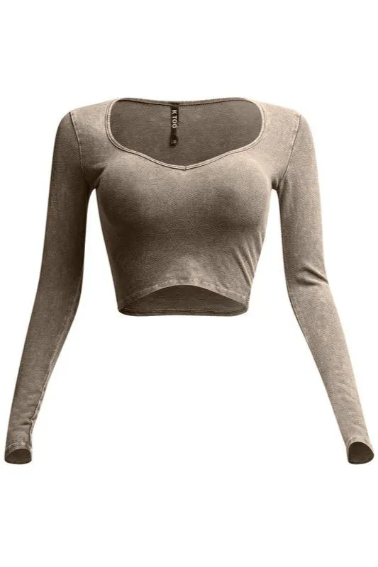 Mineral Washed Long Sleeve Crop Top