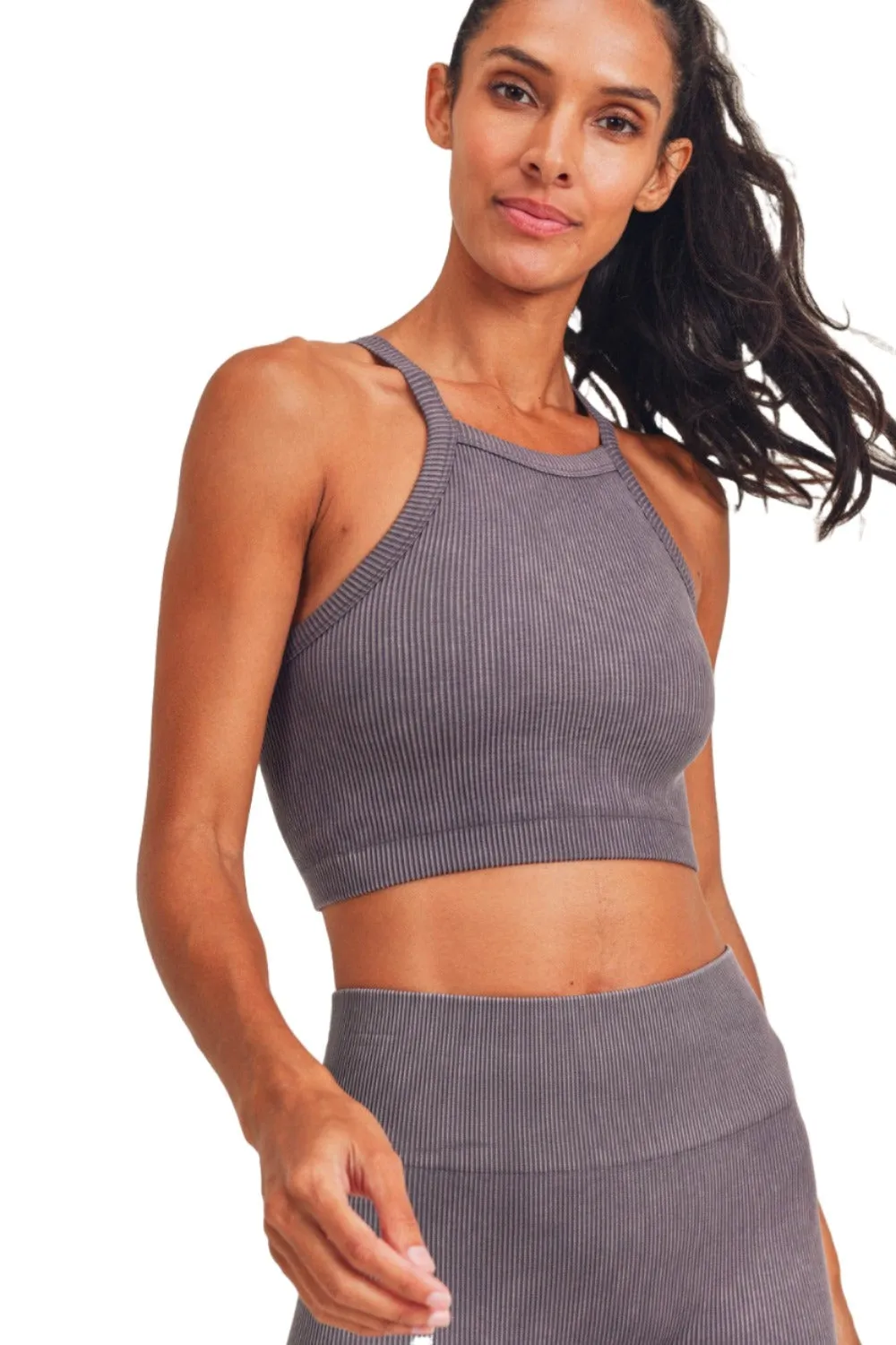 Mono B Square Ribbed Crop Top AT3031