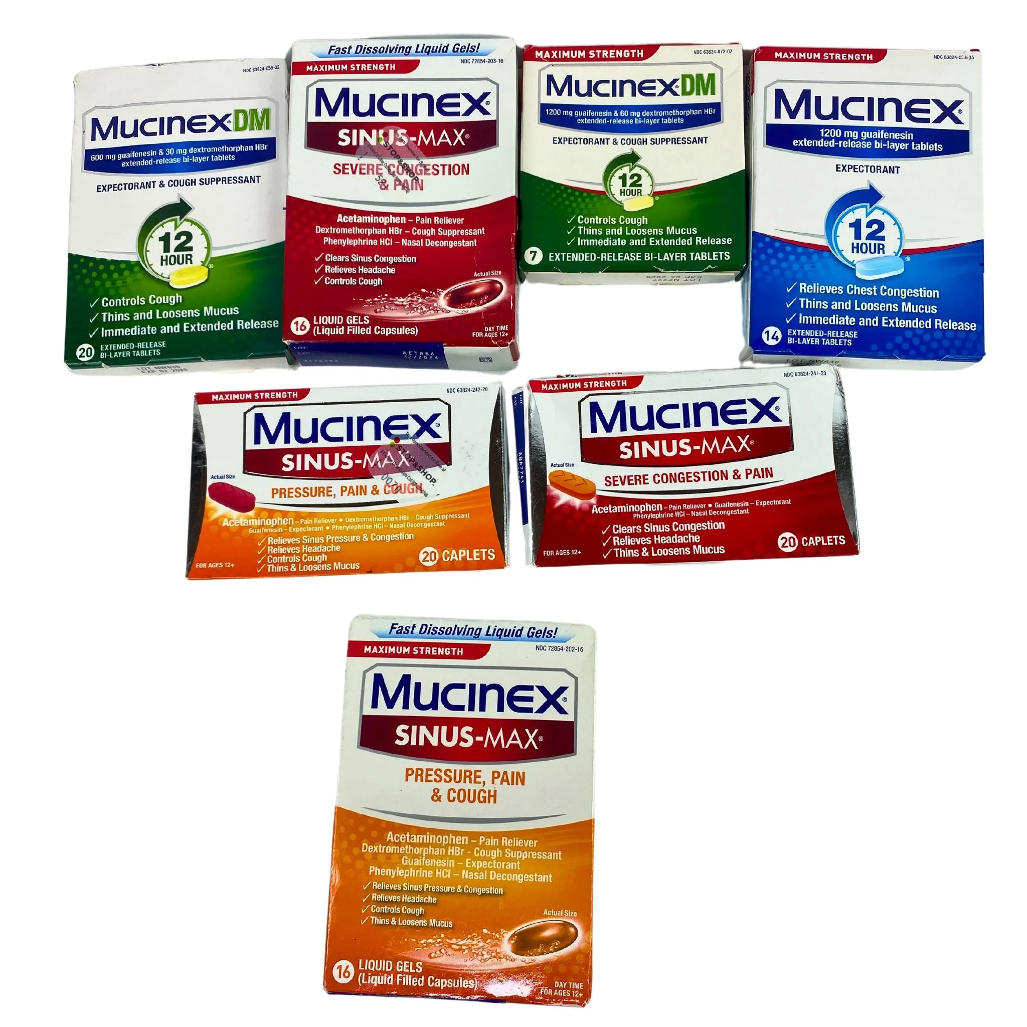 Mucinex Tablets & Capsules Assorted Mix (34 Pcs Lot)