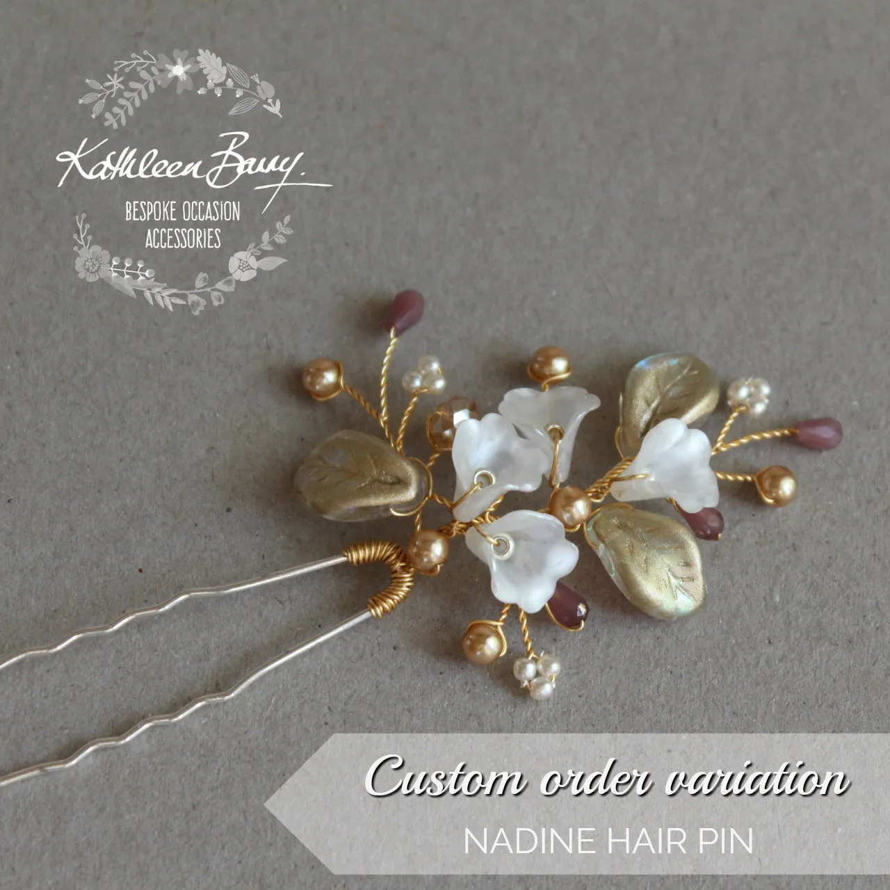 Nadine Floral leaf hair pin crystal & pearl - Rose gold, gold or silver - sold individually